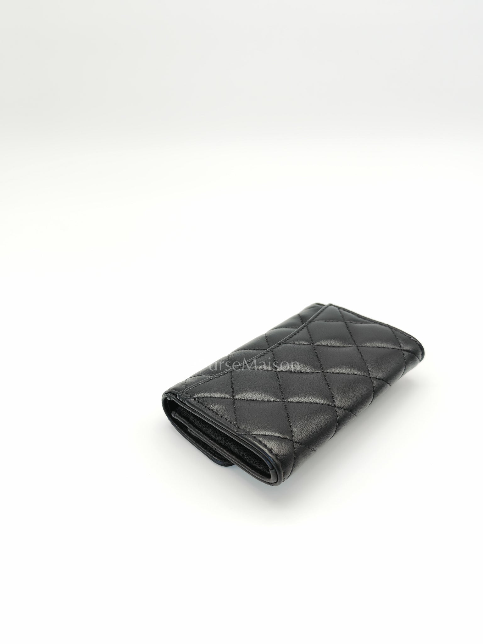 Classic Flap Card Holder Black Lambskin Leather in Gold Hardware (Microchip) | Purse Maison Luxury Bags Shop