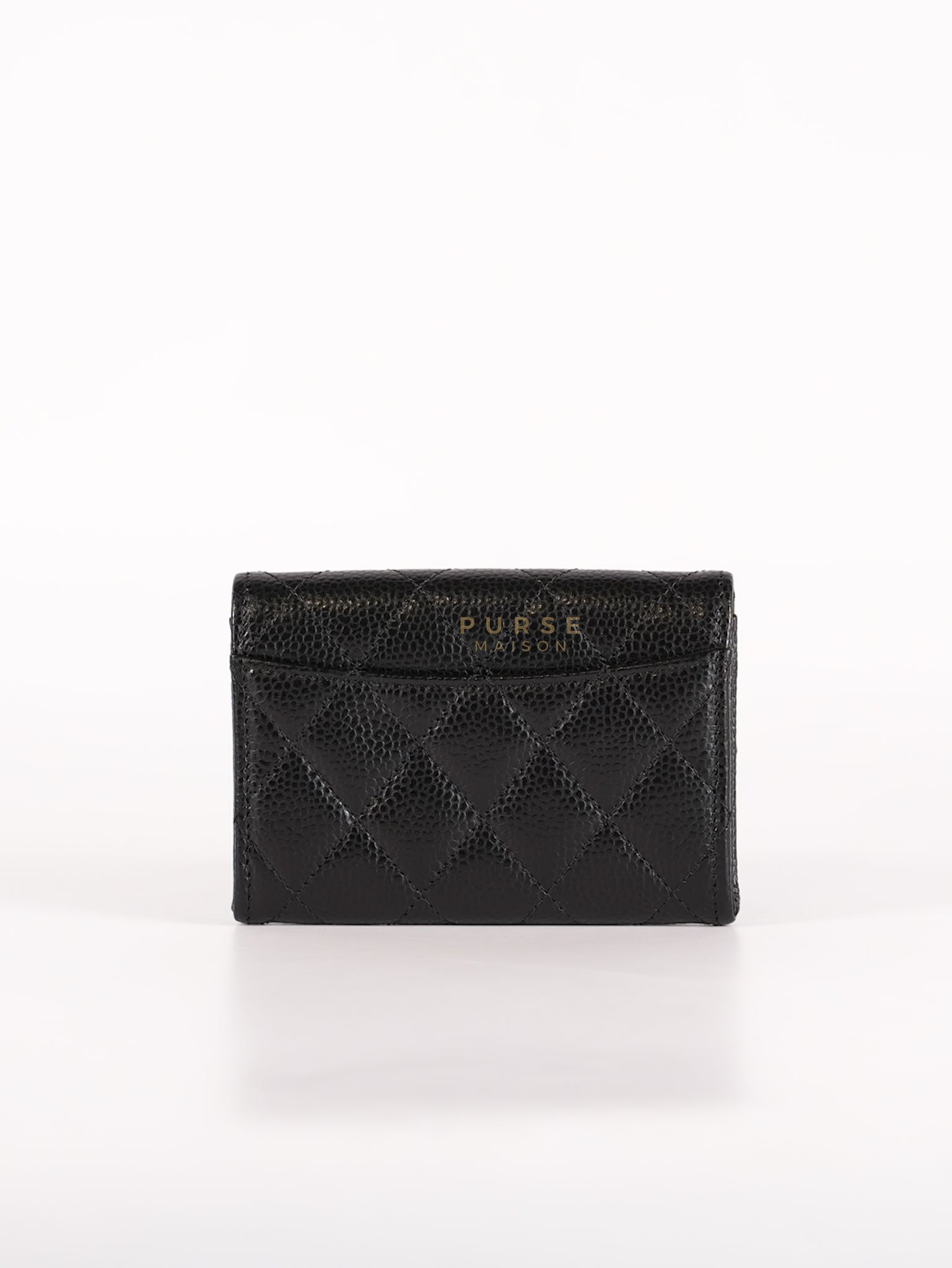 Classic Flap Card Holder in Black Caviar Leather and Light Gold Hardware (New Version with Zipper) (Microchip) | Purse Maison Luxury Bags Shop