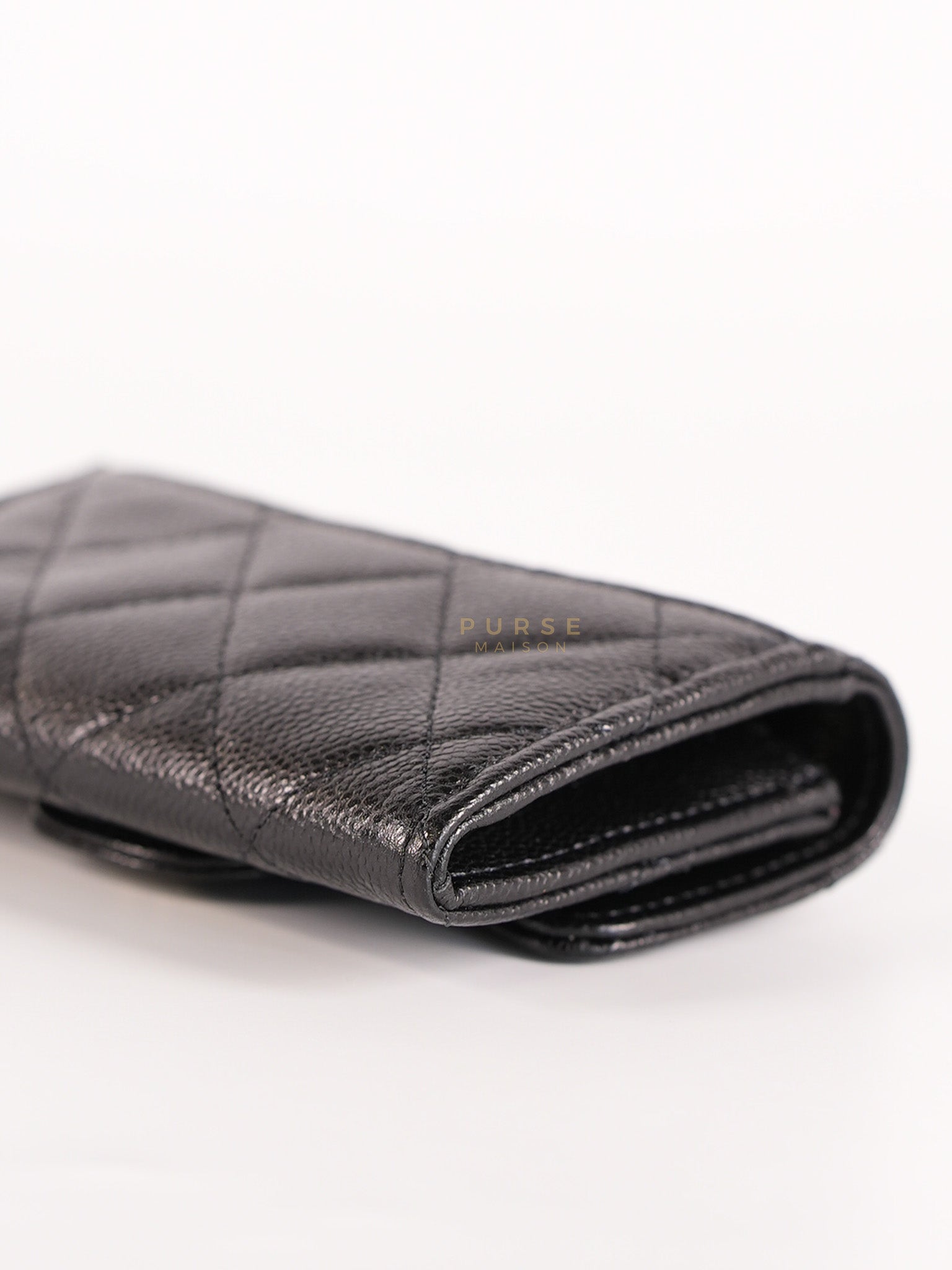 Classic Flap Card Holder in Black Caviar Leather and Light Gold Hardware (New Version with Zipper) (Microchip) | Purse Maison Luxury Bags Shop