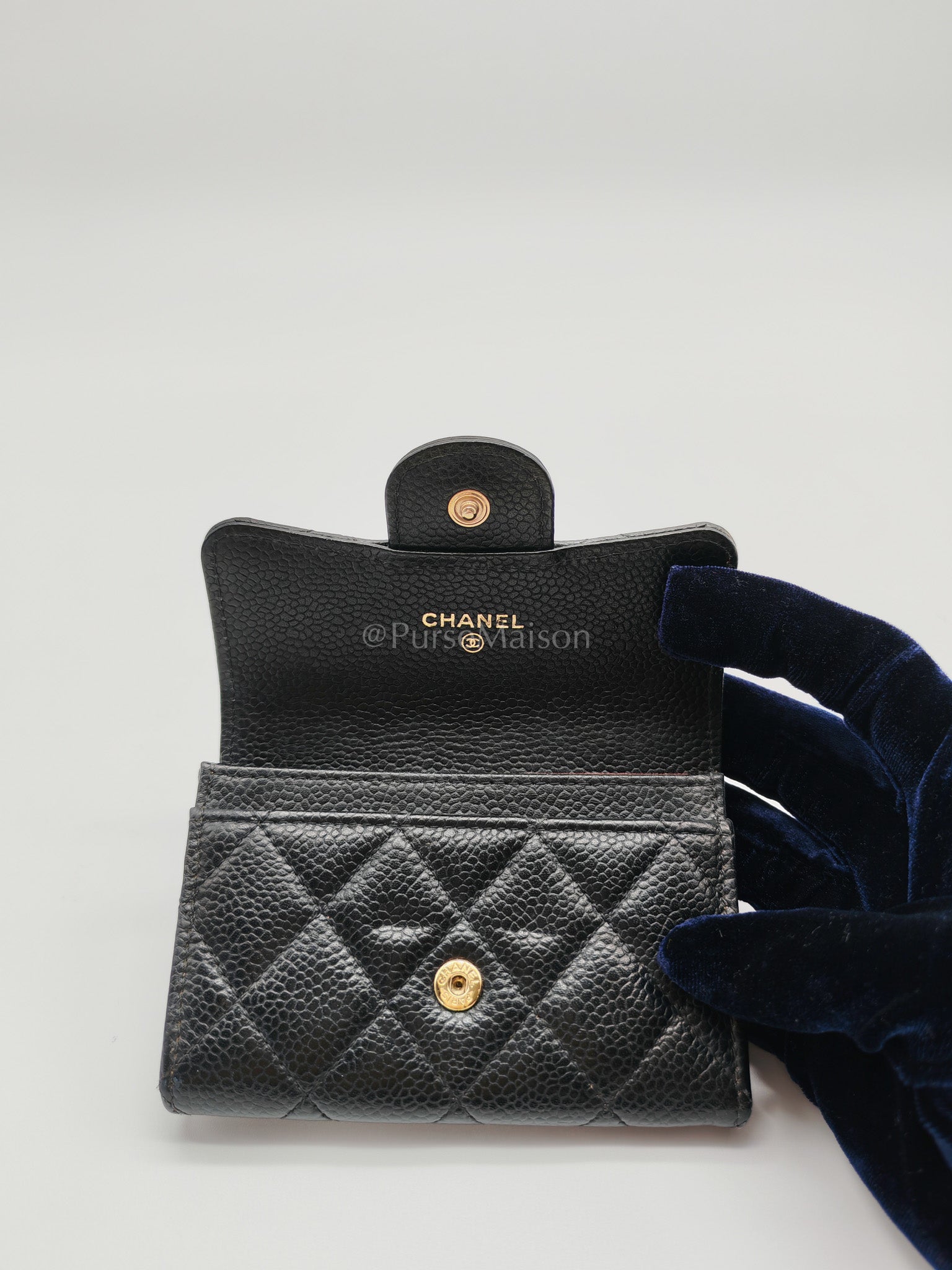 Classic Flap Card Holder in Black Caviar Leather Gold Hardware (Series 31) | Purse Maison Luxury Bags Shop
