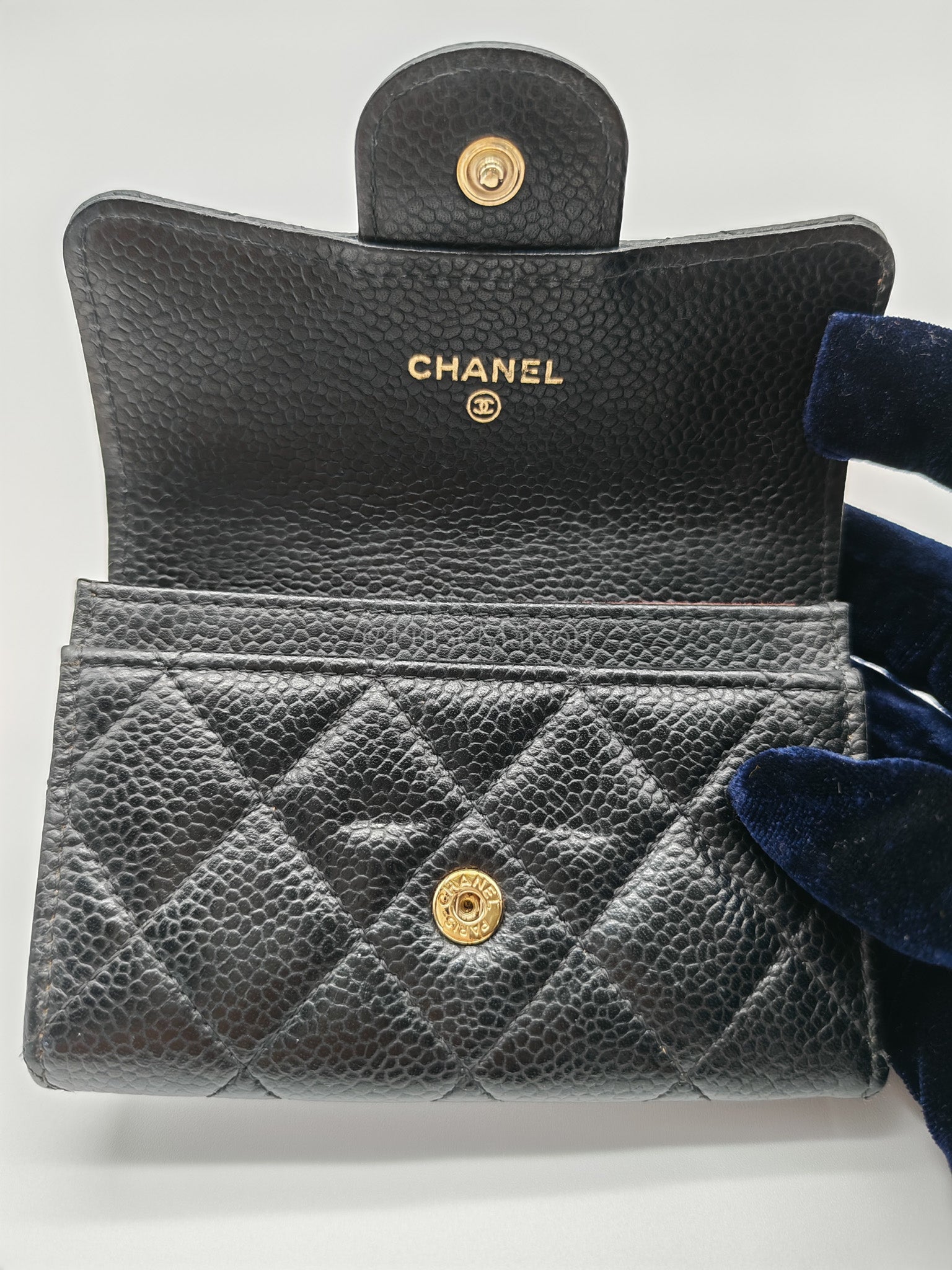 Classic Flap Card Holder in Black Caviar Leather Gold Hardware (Series 31) | Purse Maison Luxury Bags Shop