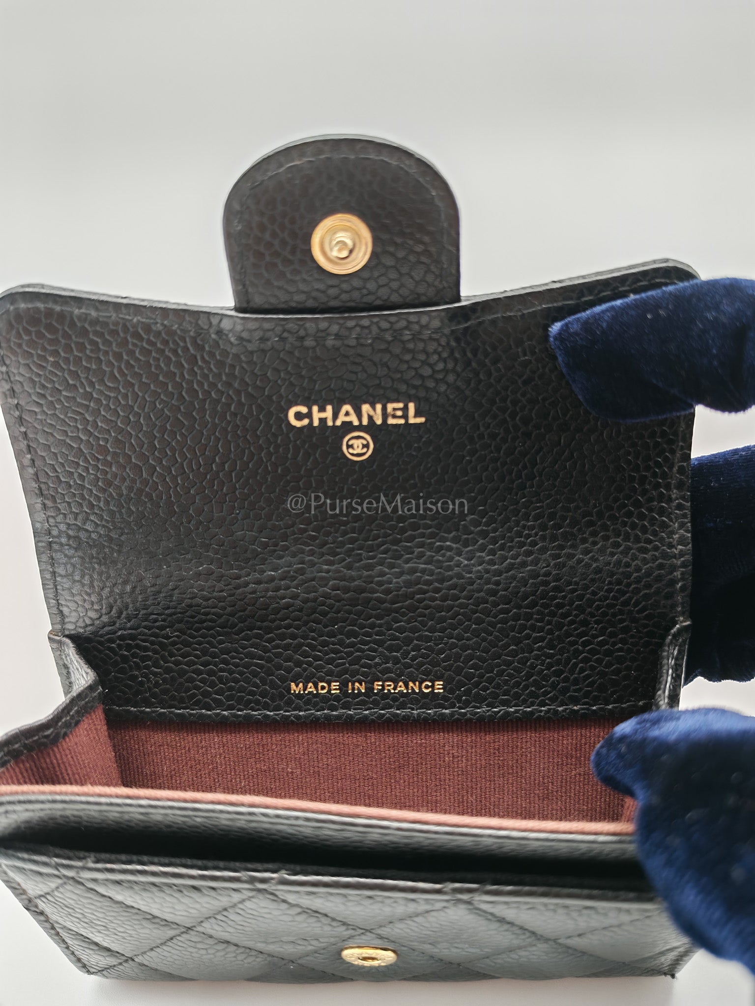 Classic Flap Card Holder in Black Caviar Leather Gold Hardware (Series 31) | Purse Maison Luxury Bags Shop