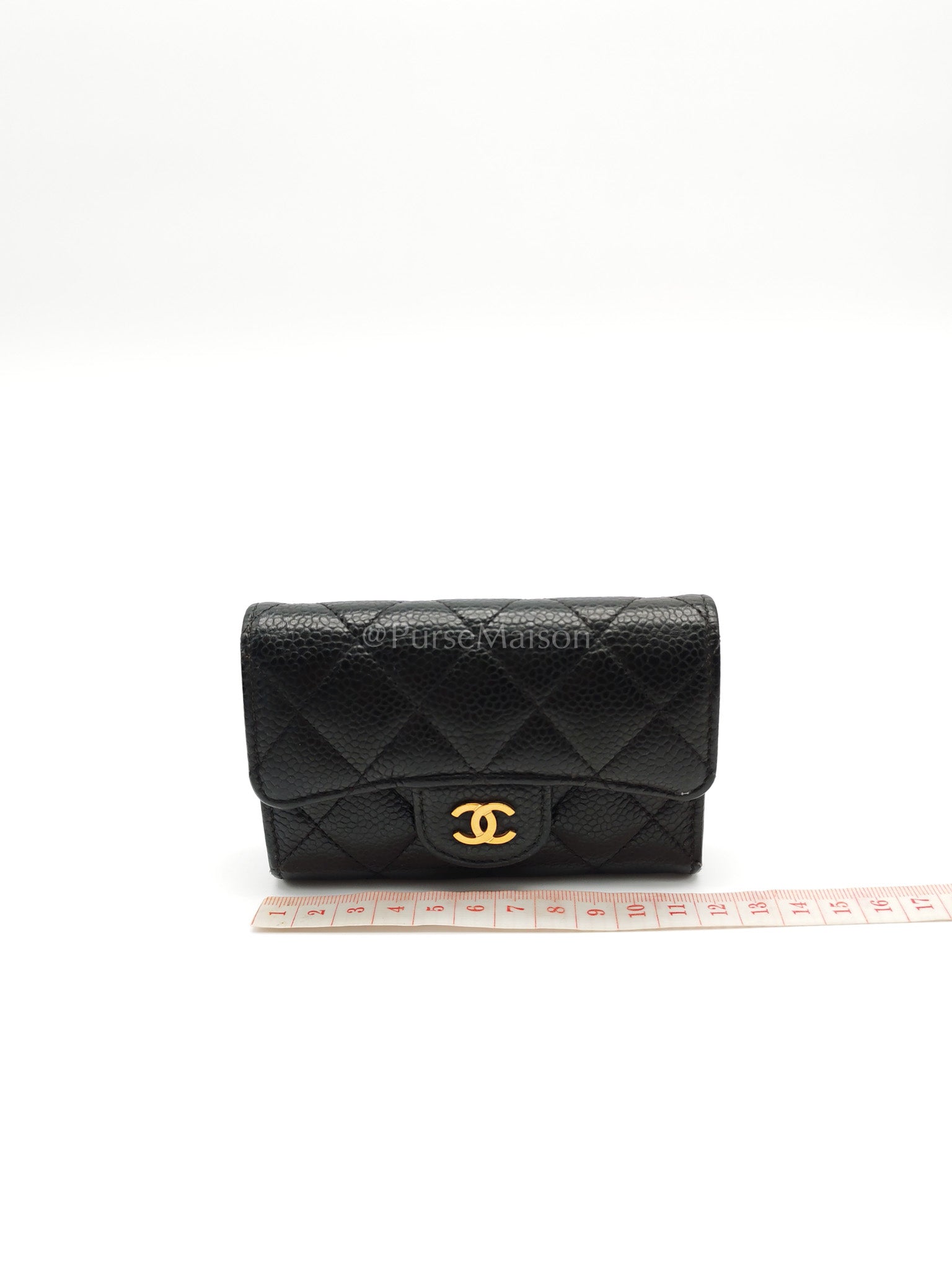 Classic Flap Card Holder in Black Caviar Leather Gold Hardware (Series 31) | Purse Maison Luxury Bags Shop