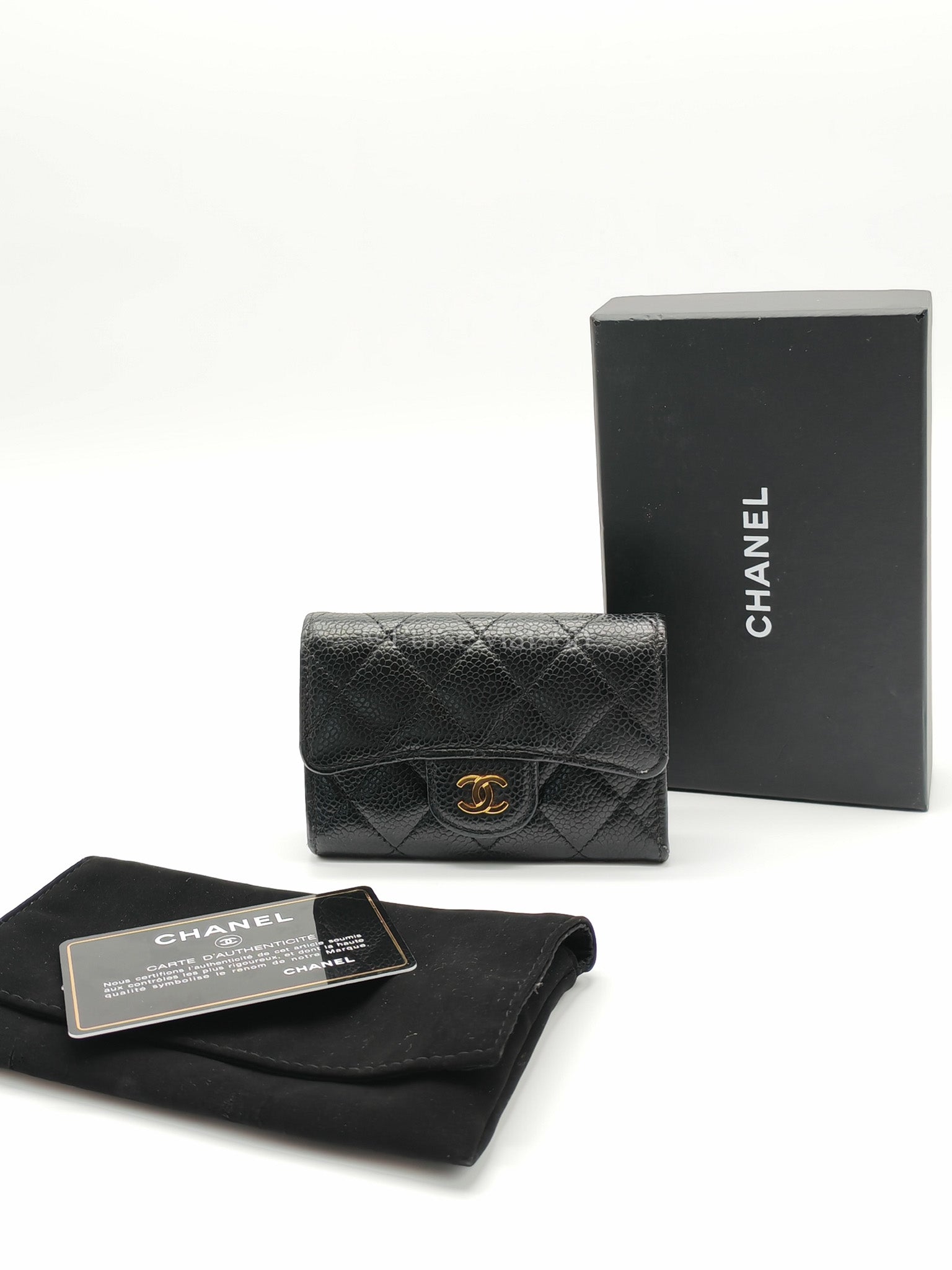 Classic Flap Card Holder in Black Caviar Leather Gold Hardware (Series 31) | Purse Maison Luxury Bags Shop