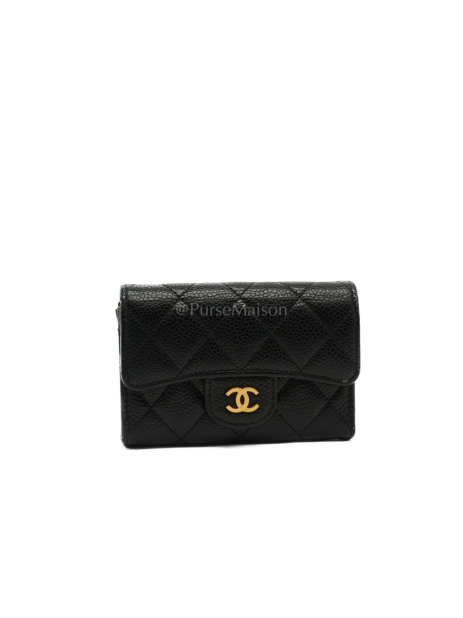 Classic Flap Card Holder in Black Caviar Leather Gold Hardware (Series 31) | Purse Maison Luxury Bags Shop