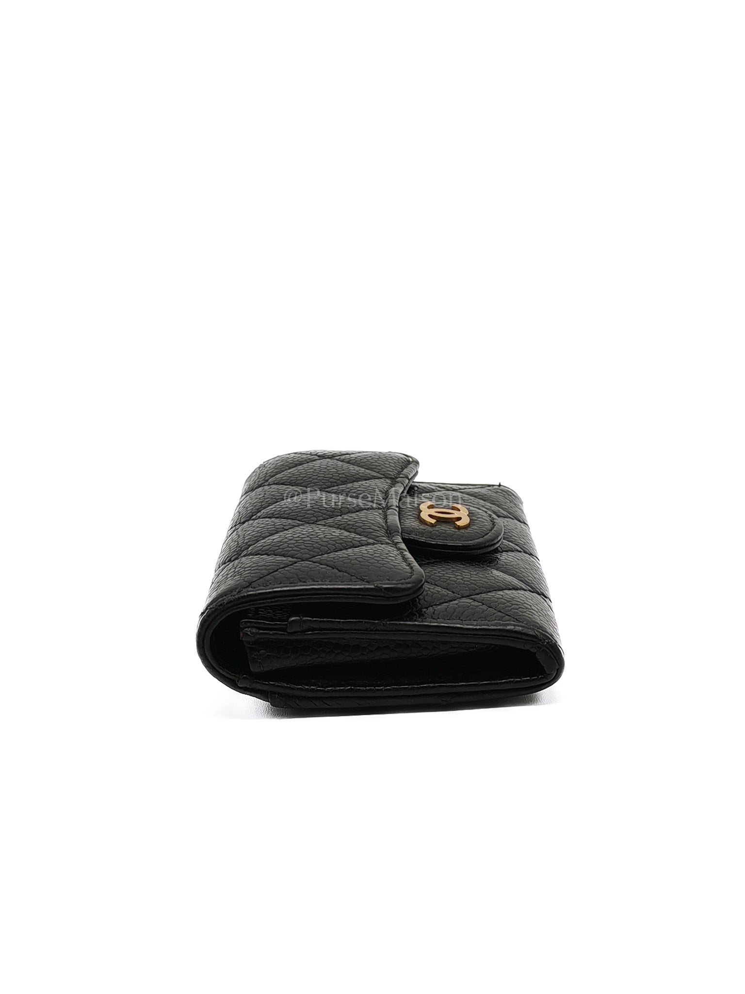 Classic Flap Card Holder in Black Caviar Leather Gold Hardware (Series 31) | Purse Maison Luxury Bags Shop