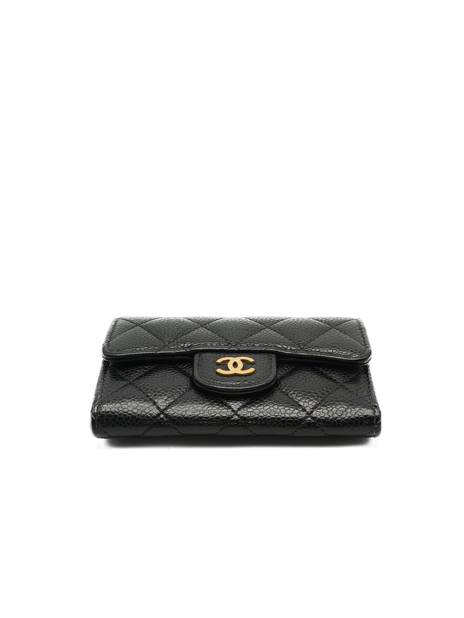 Classic Flap Card Holder in Black Caviar Leather Gold Hardware (Series 31) | Purse Maison Luxury Bags Shop