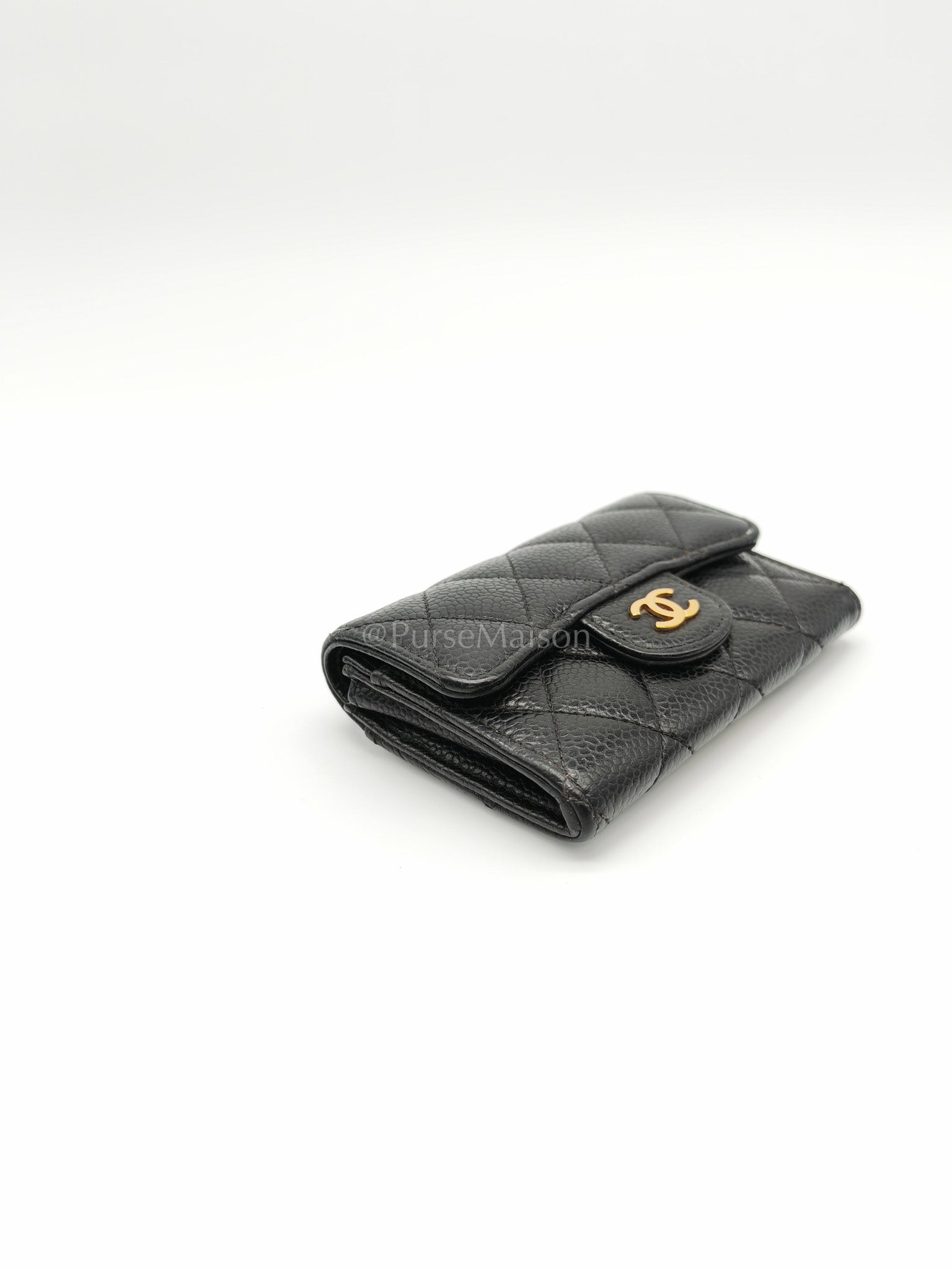 Classic Flap Card Holder in Black Caviar Leather Gold Hardware (Series 31) | Purse Maison Luxury Bags Shop