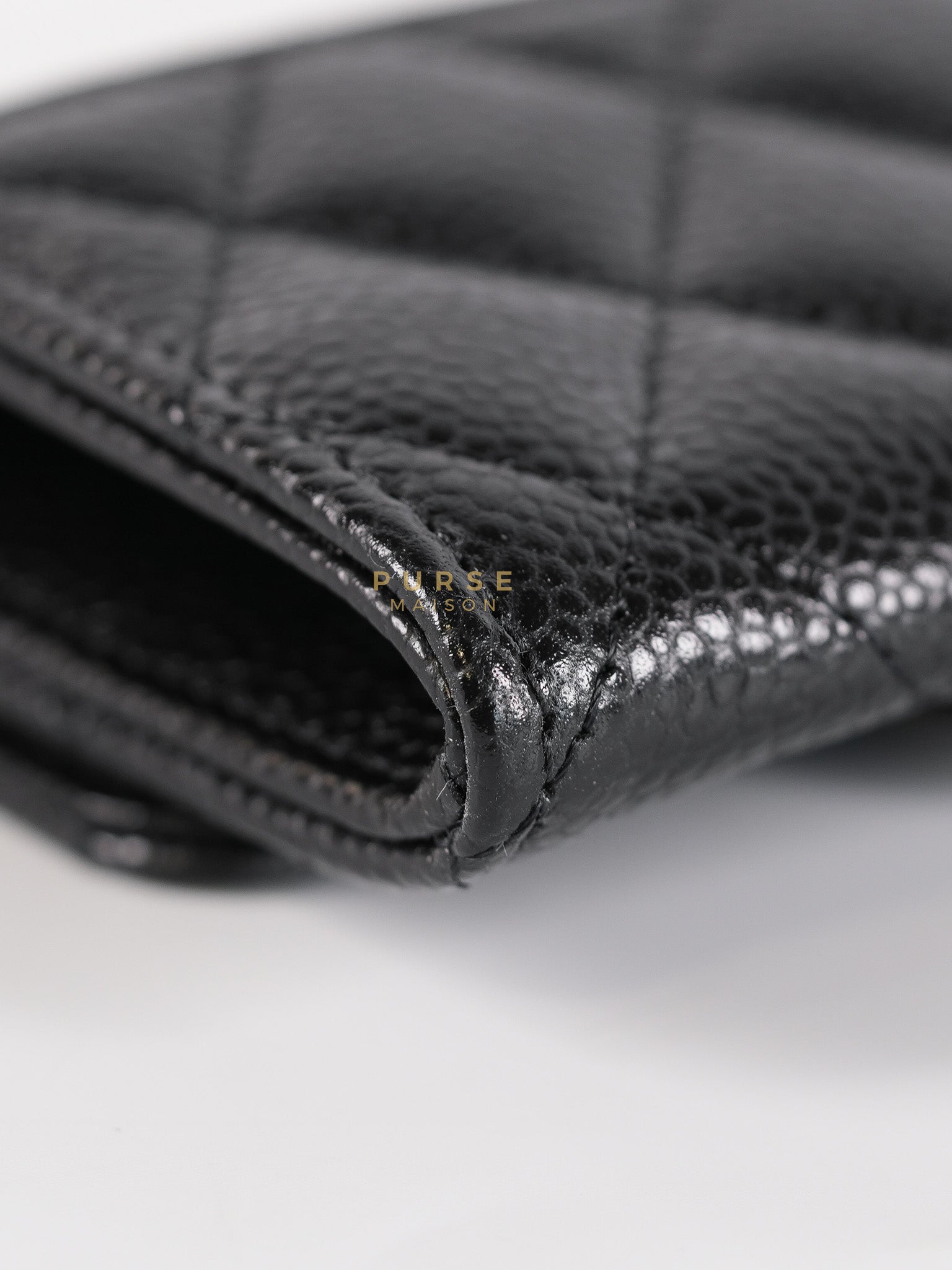 Classic Flap Card Holder in Black Quilted Caviar Leather & Gold Hardware Microchip | Purse Maison Luxury Bags Shop