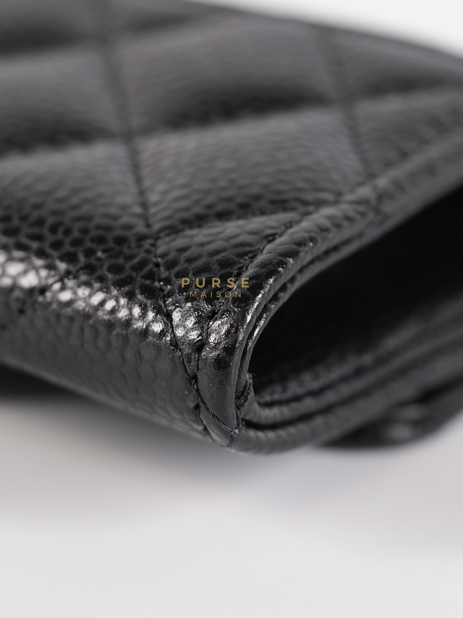 Classic Flap Card Holder in Black Quilted Caviar Leather & Gold Hardware Microchip | Purse Maison Luxury Bags Shop