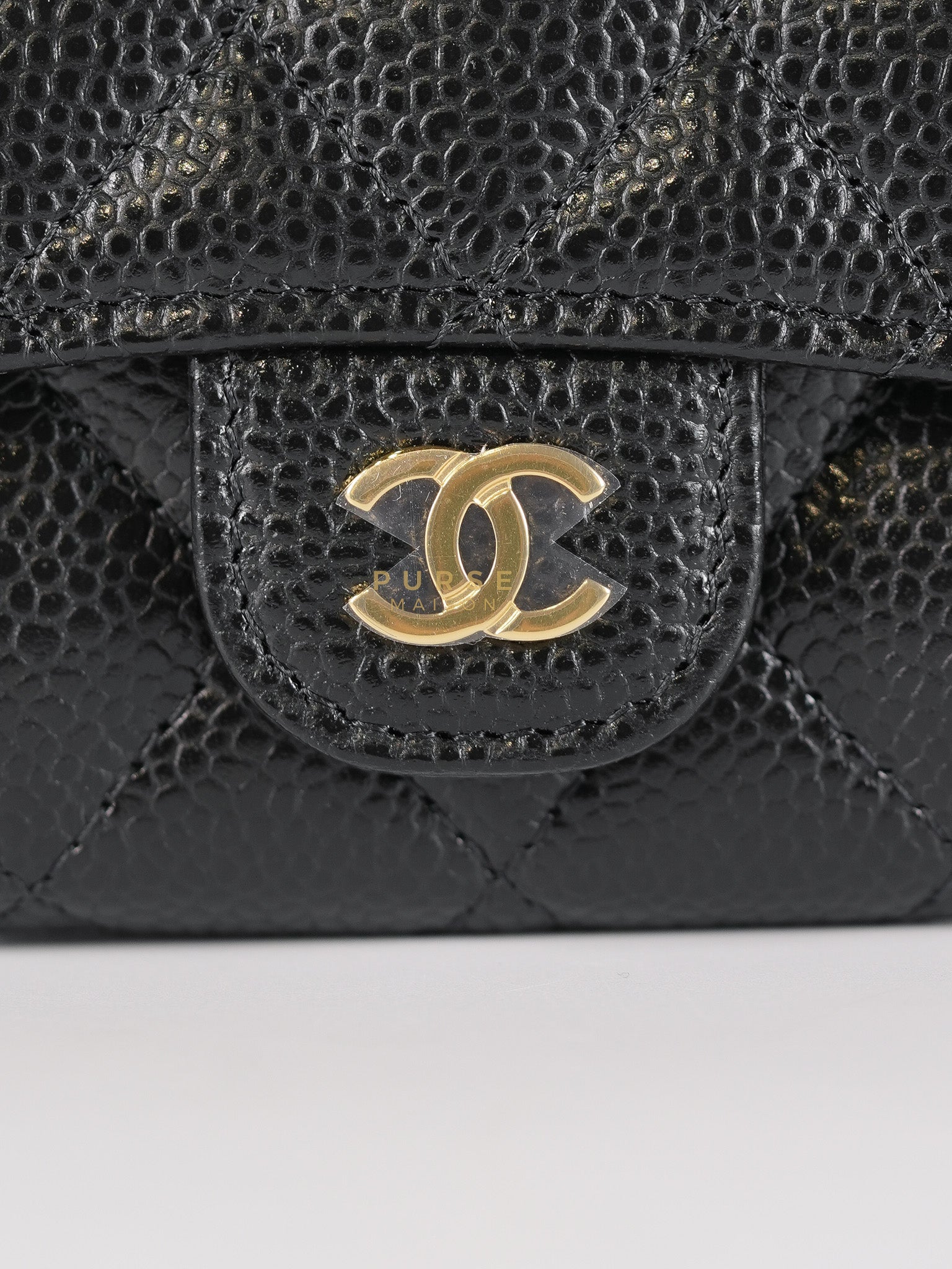 Classic Flap Card Holder in Black Quilted Caviar Leather & Gold Hardware Microchip | Purse Maison Luxury Bags Shop
