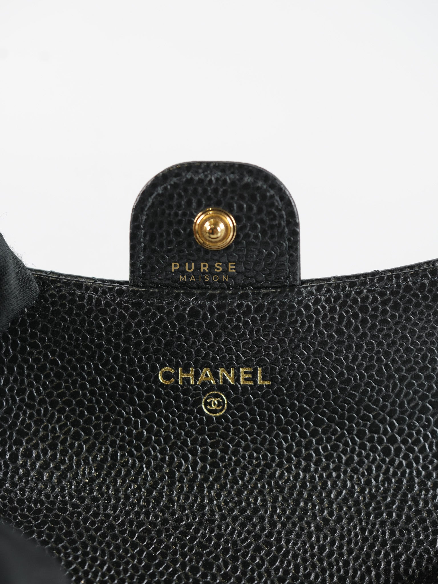 Classic Flap Card Holder in Black Quilted Caviar Leather & Gold Hardware Microchip | Purse Maison Luxury Bags Shop