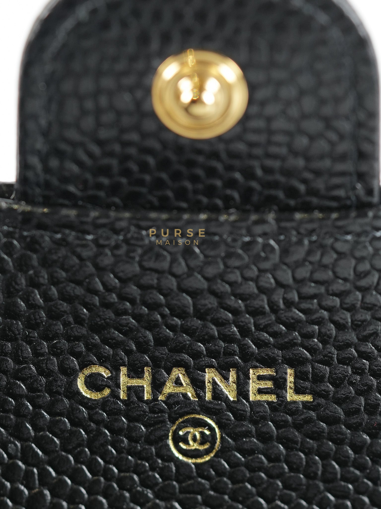 Classic Flap Card Holder in Black Quilted Caviar Leather & Gold Hardware Microchip | Purse Maison Luxury Bags Shop