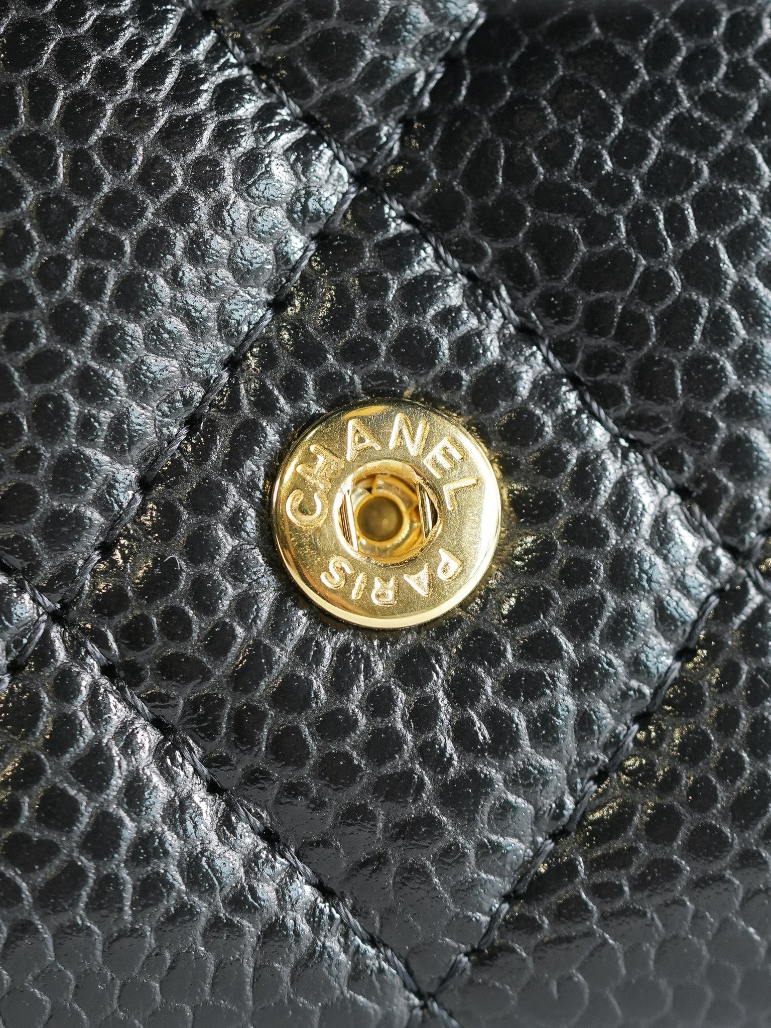 Classic Flap Card Holder in Black Quilted Caviar Leather & Gold Hardware Microchip | Purse Maison Luxury Bags Shop