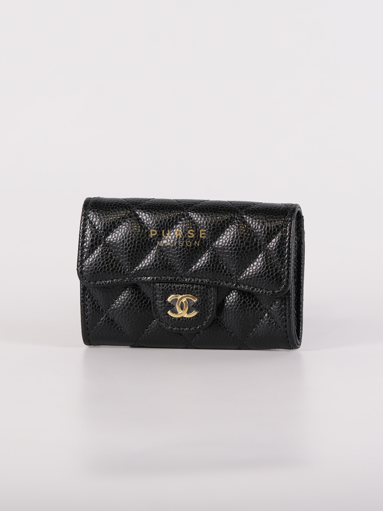 Classic Flap Card Holder in Black Quilted Caviar Leather & Gold Hardware Microchip | Purse Maison Luxury Bags Shop