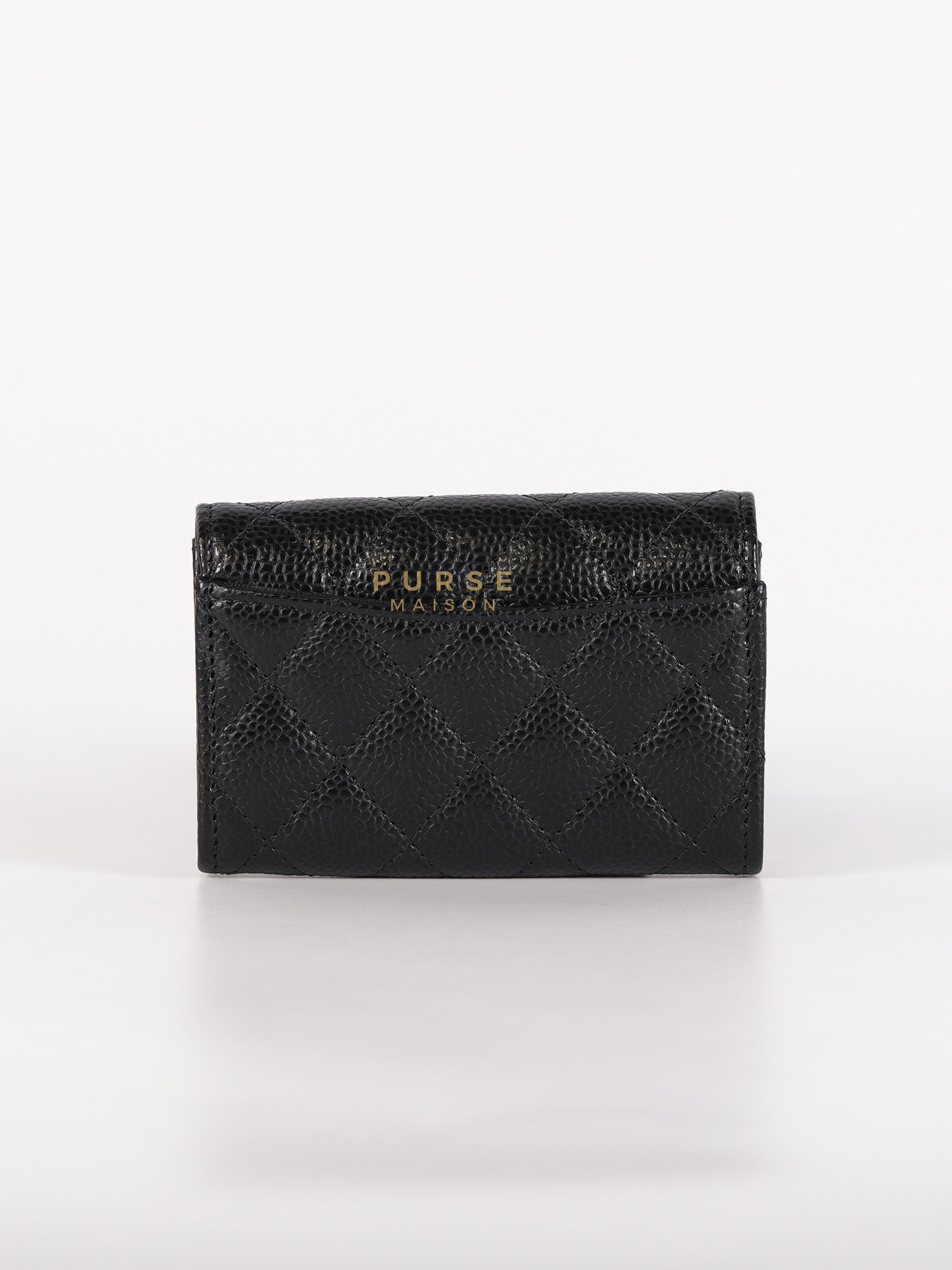 Classic Flap Card Holder in Black Quilted Caviar Leather & Gold Hardware Microchip | Purse Maison Luxury Bags Shop