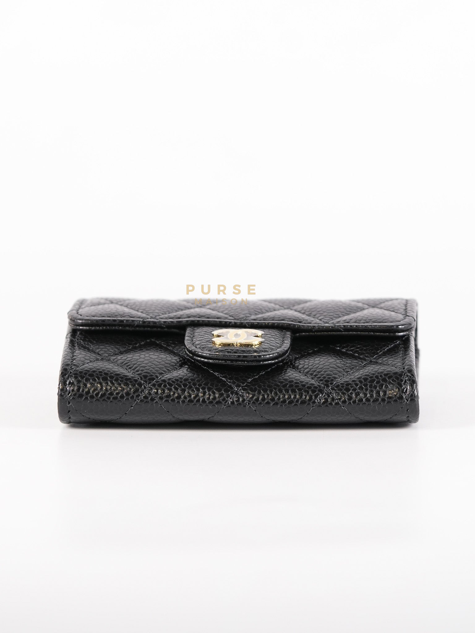 Classic Flap Card Holder in Black Quilted Caviar Leather & Gold Hardware Microchip | Purse Maison Luxury Bags Shop