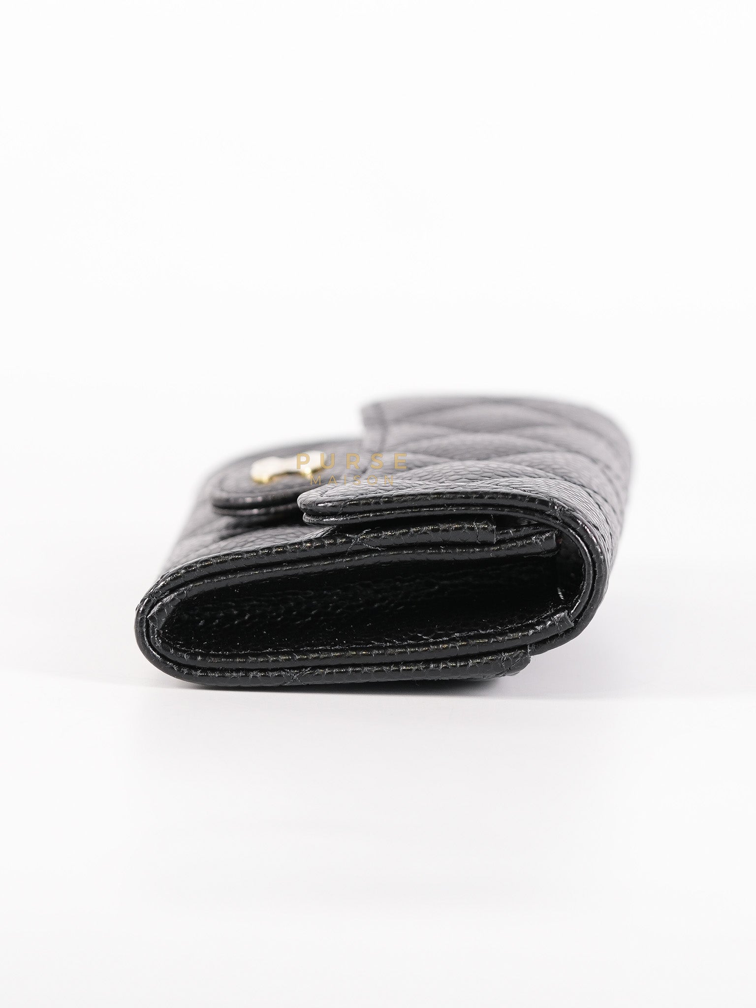 Classic Flap Card Holder in Black Quilted Caviar Leather & Gold Hardware Microchip | Purse Maison Luxury Bags Shop