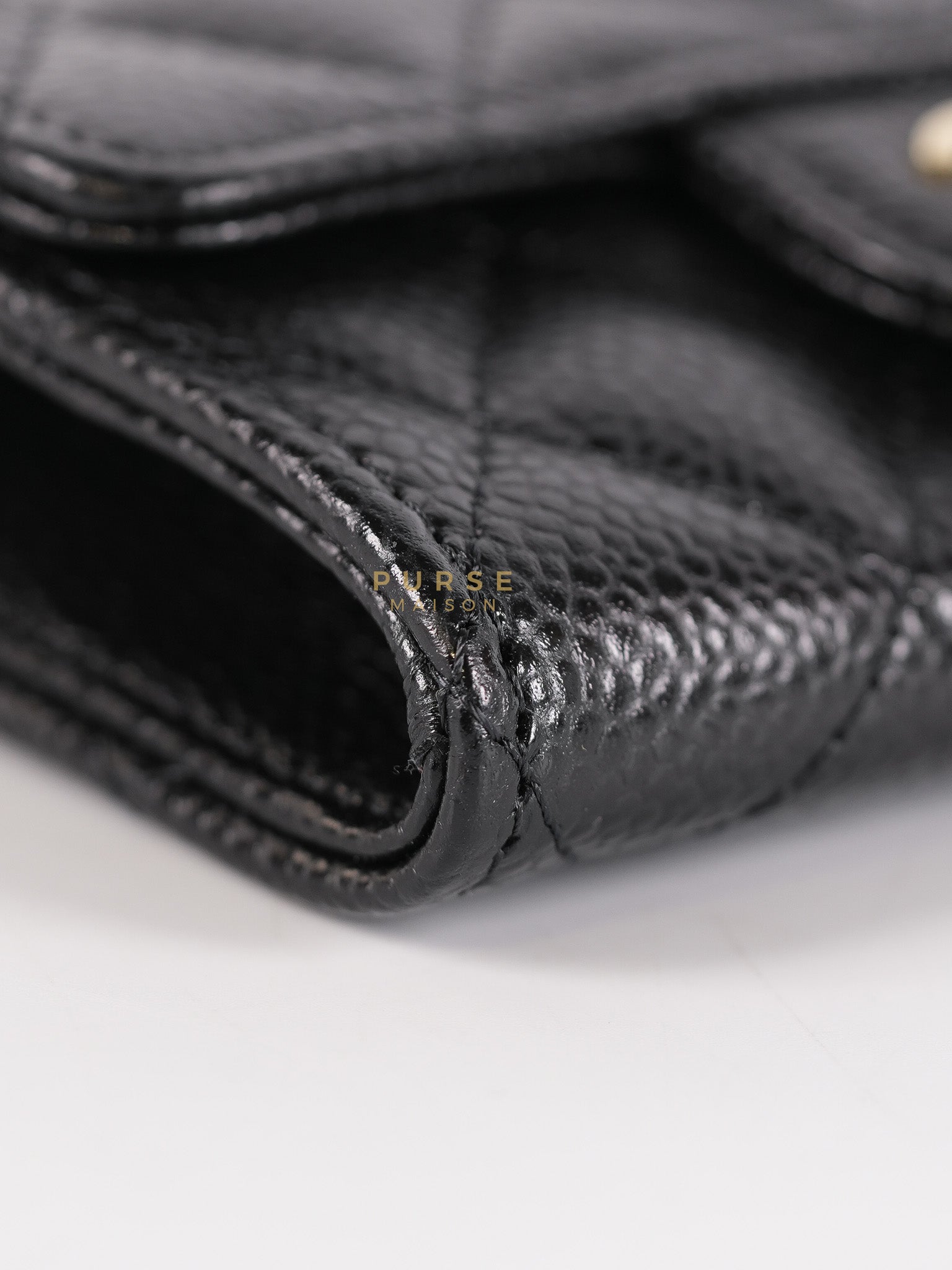 Classic Flap Card Holder in Black Quilted Caviar Leather & Gold Hardware Microchip | Purse Maison Luxury Bags Shop