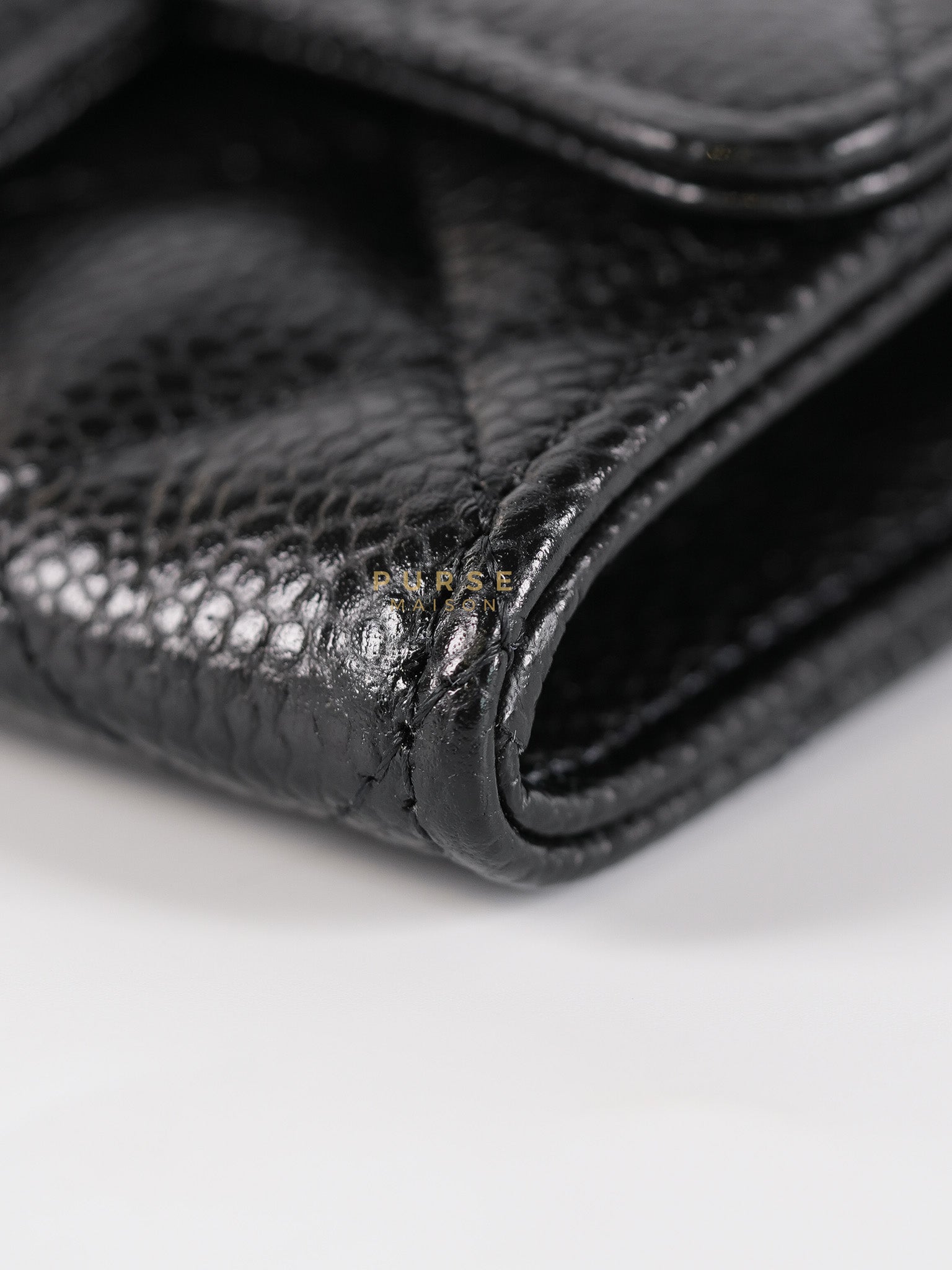 Classic Flap Card Holder in Black Quilted Caviar Leather & Gold Hardware Microchip | Purse Maison Luxury Bags Shop