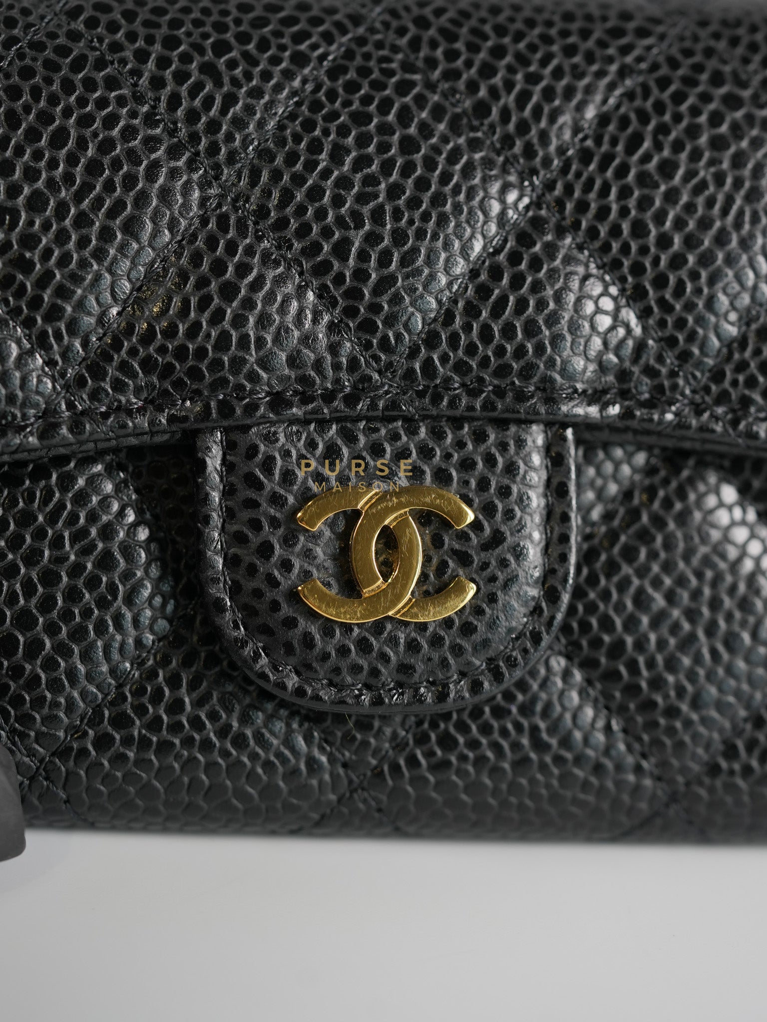 Classic Flap Card Holder in Black Quilted Caviar Leather & Gold Hardware Series 31 | Purse Maison Luxury Bags Shop