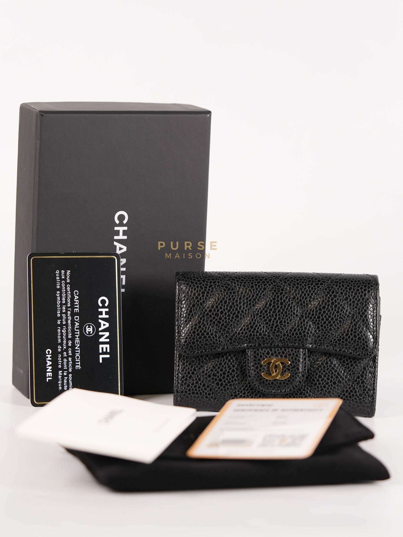 Classic Flap Card Holder in Black Quilted Caviar Leather & Gold Hardware Series 31 | Purse Maison Luxury Bags Shop