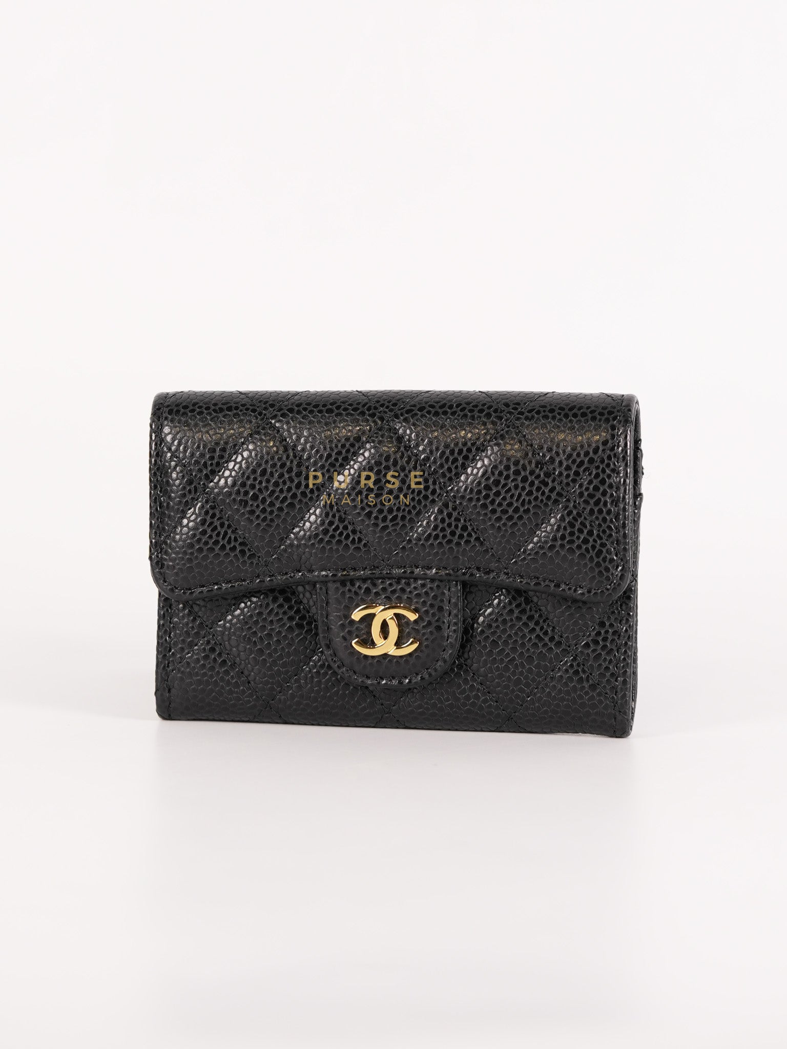 Classic Flap Card Holder in Black Quilted Caviar Leather & Gold Hardware Series 31 | Purse Maison Luxury Bags Shop