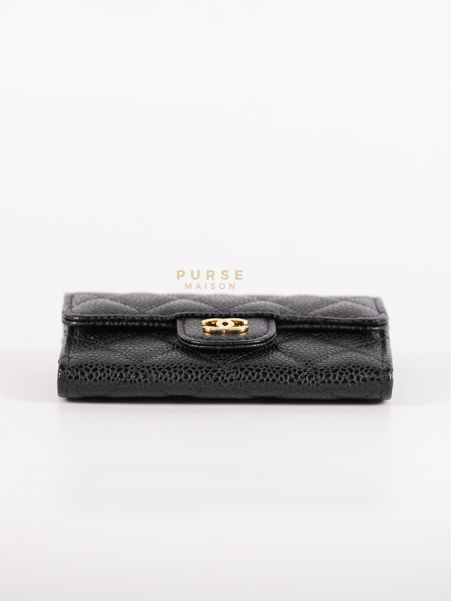Classic Flap Card Holder in Black Quilted Caviar Leather & Gold Hardware Series 31 | Purse Maison Luxury Bags Shop