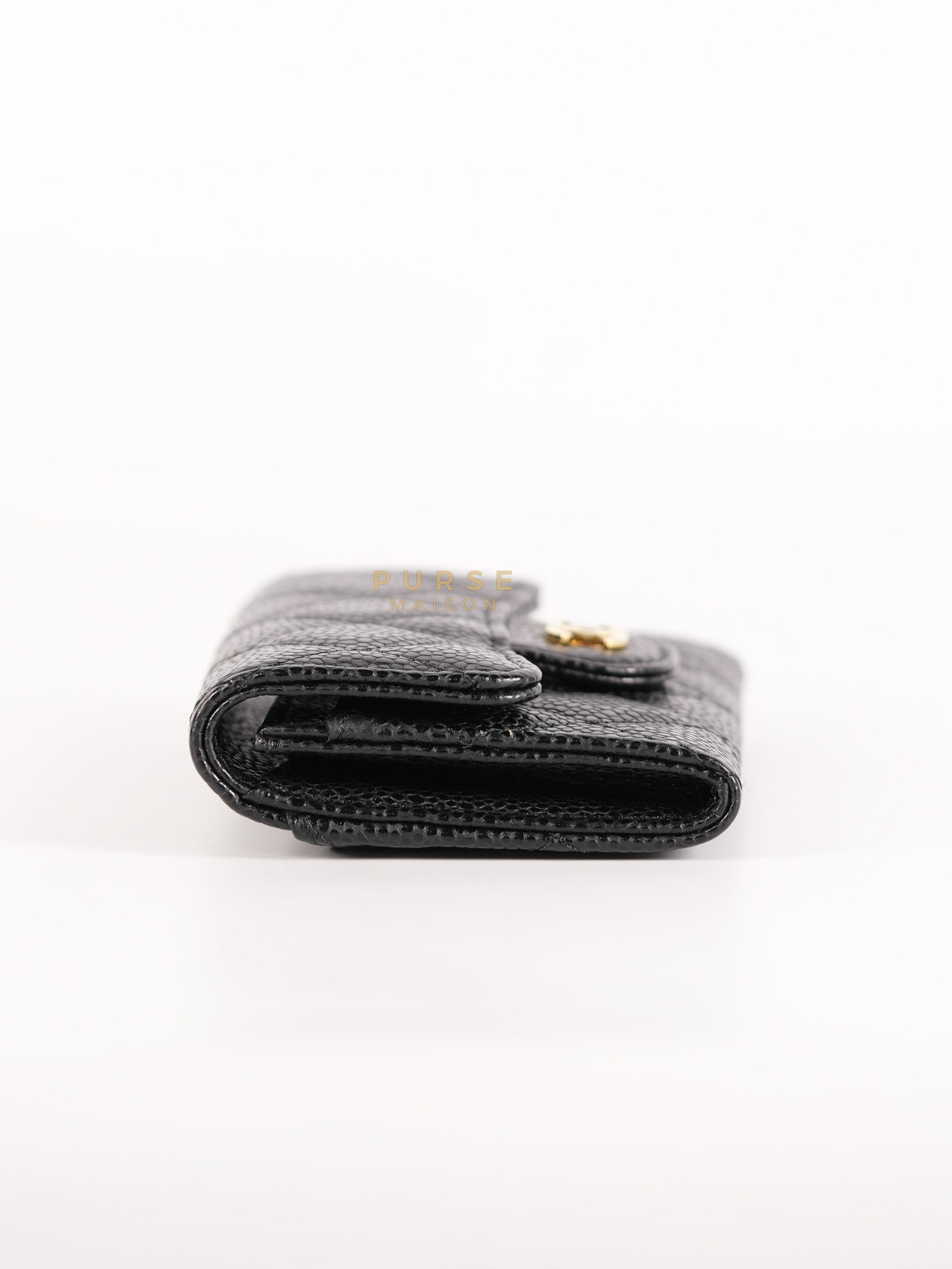 Classic Flap Card Holder in Black Quilted Caviar Leather & Gold Hardware Series 31 | Purse Maison Luxury Bags Shop