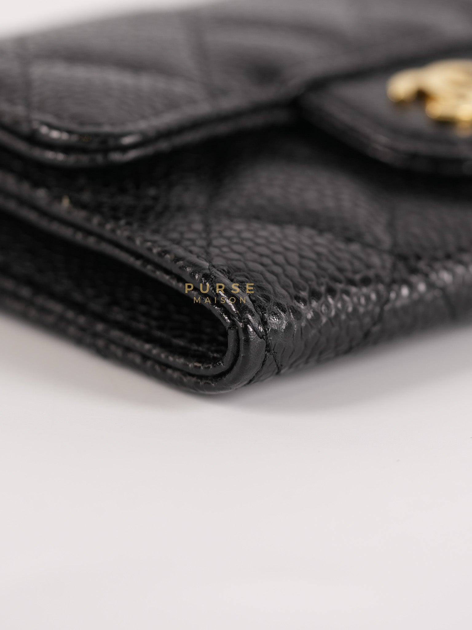 Classic Flap Card Holder in Black Quilted Caviar Leather & Gold Hardware Series 31 | Purse Maison Luxury Bags Shop