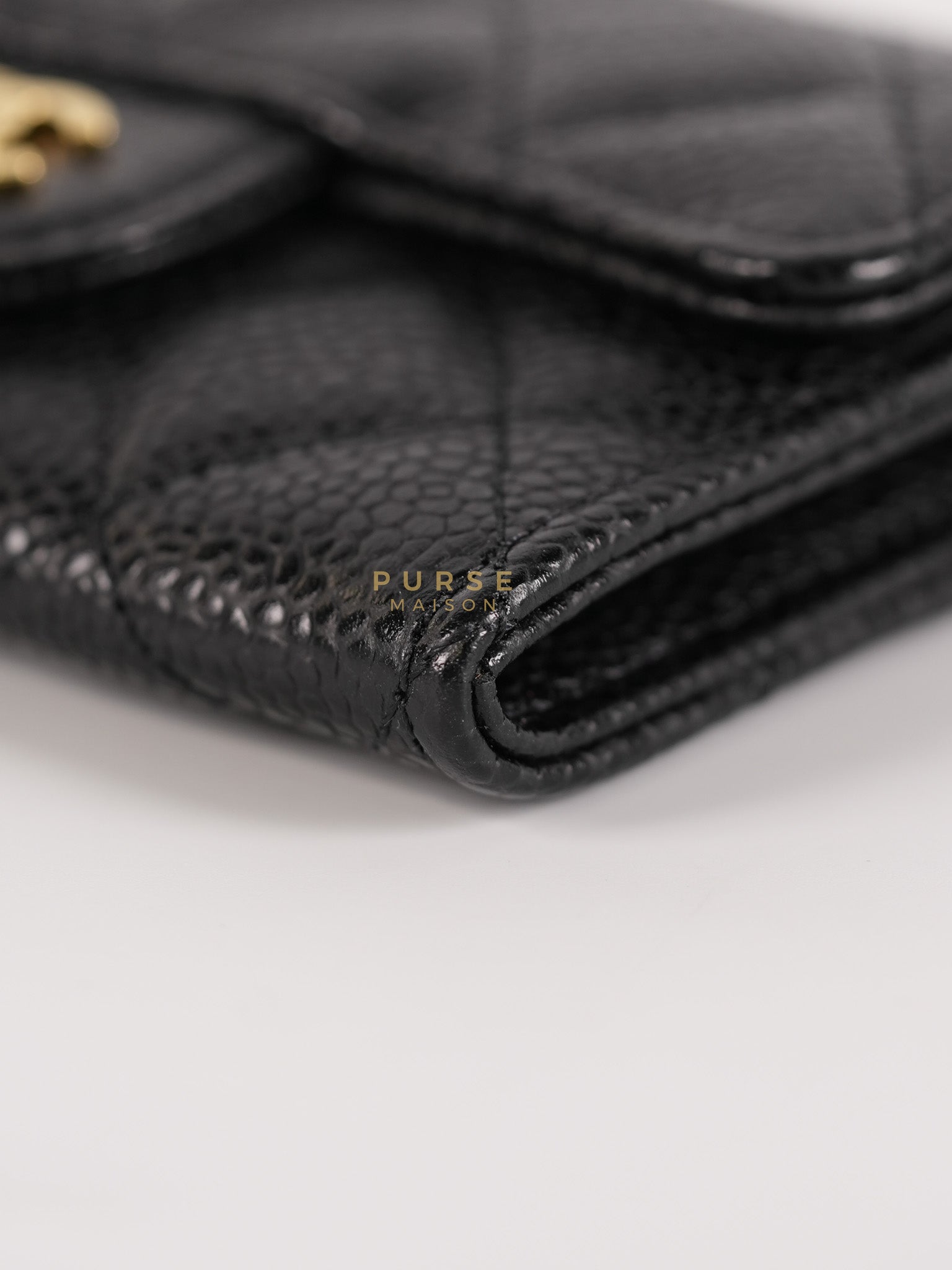 Classic Flap Card Holder in Black Quilted Caviar Leather & Gold Hardware Series 31 | Purse Maison Luxury Bags Shop