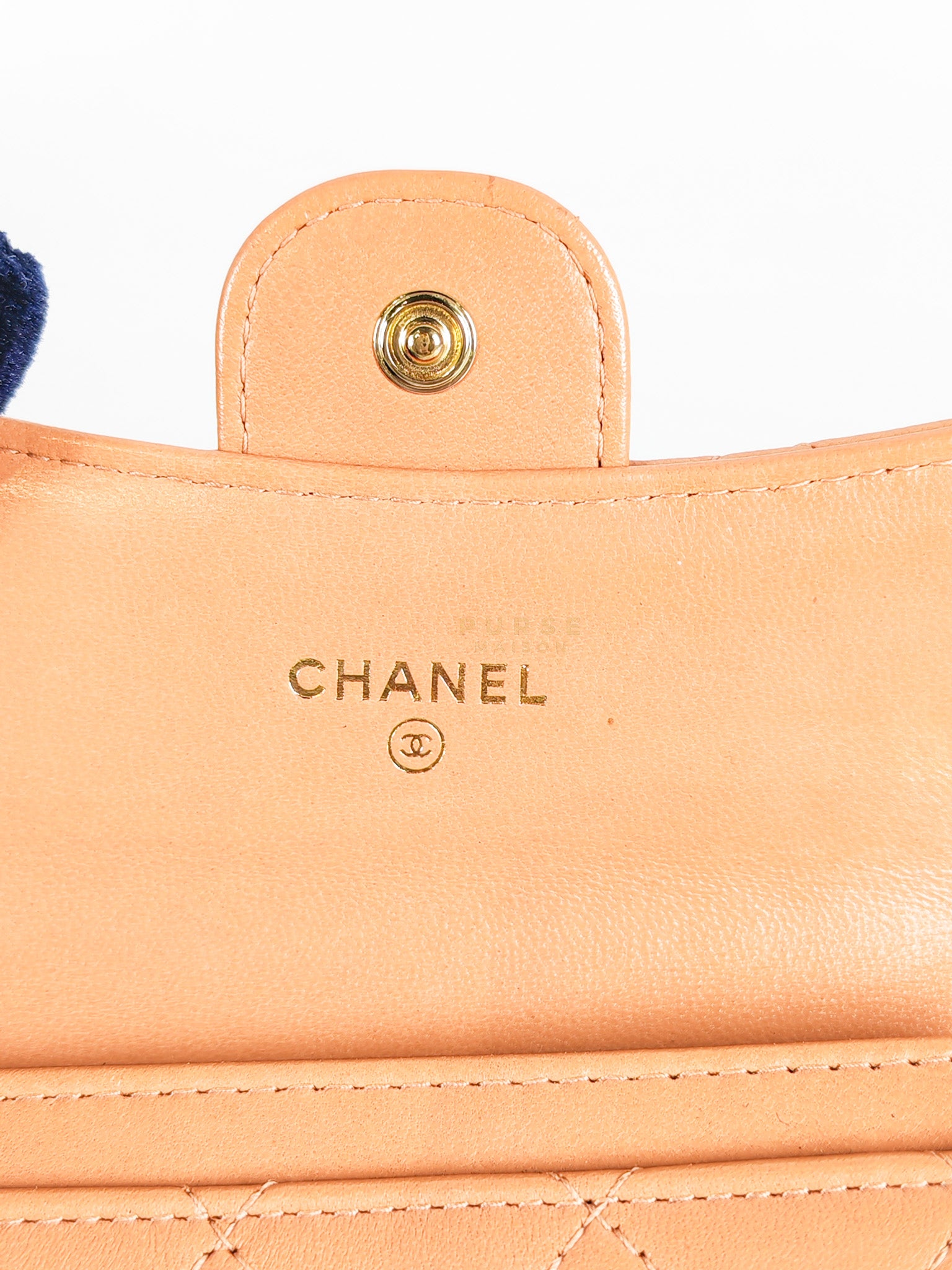 Classic Flap Card Holder in Peach Lambskin Leather and Light Gold Hardware Series 25 | Purse Maison Luxury Bags Shop