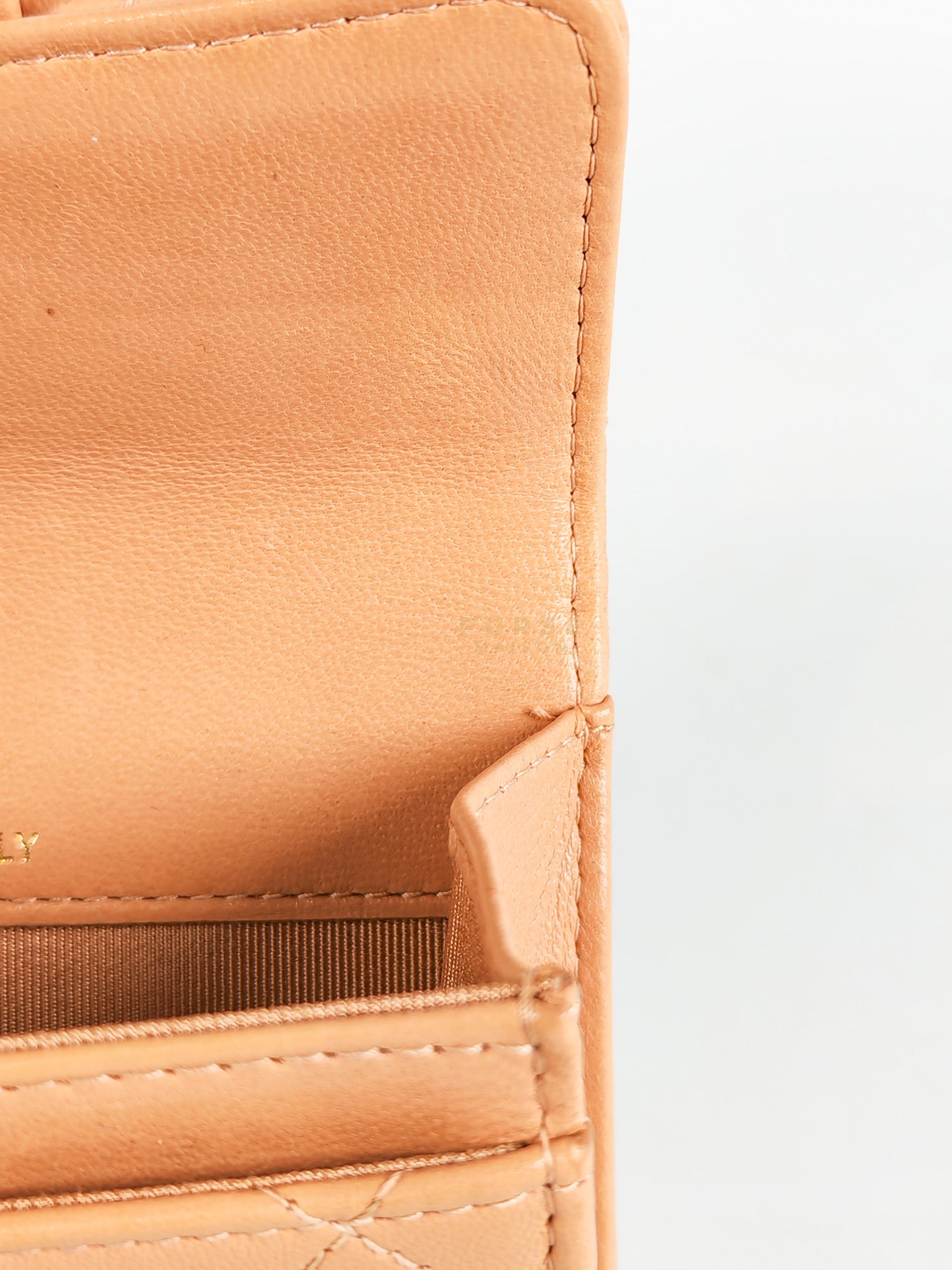 Classic Flap Card Holder in Peach Lambskin Leather and Light Gold Hardware Series 25 | Purse Maison Luxury Bags Shop