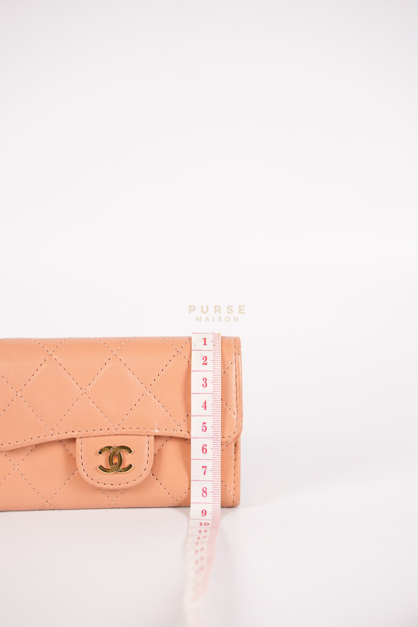 Classic Flap Card Holder in Peach Lambskin Leather and Light Gold Hardware Series 25 | Purse Maison Luxury Bags Shop