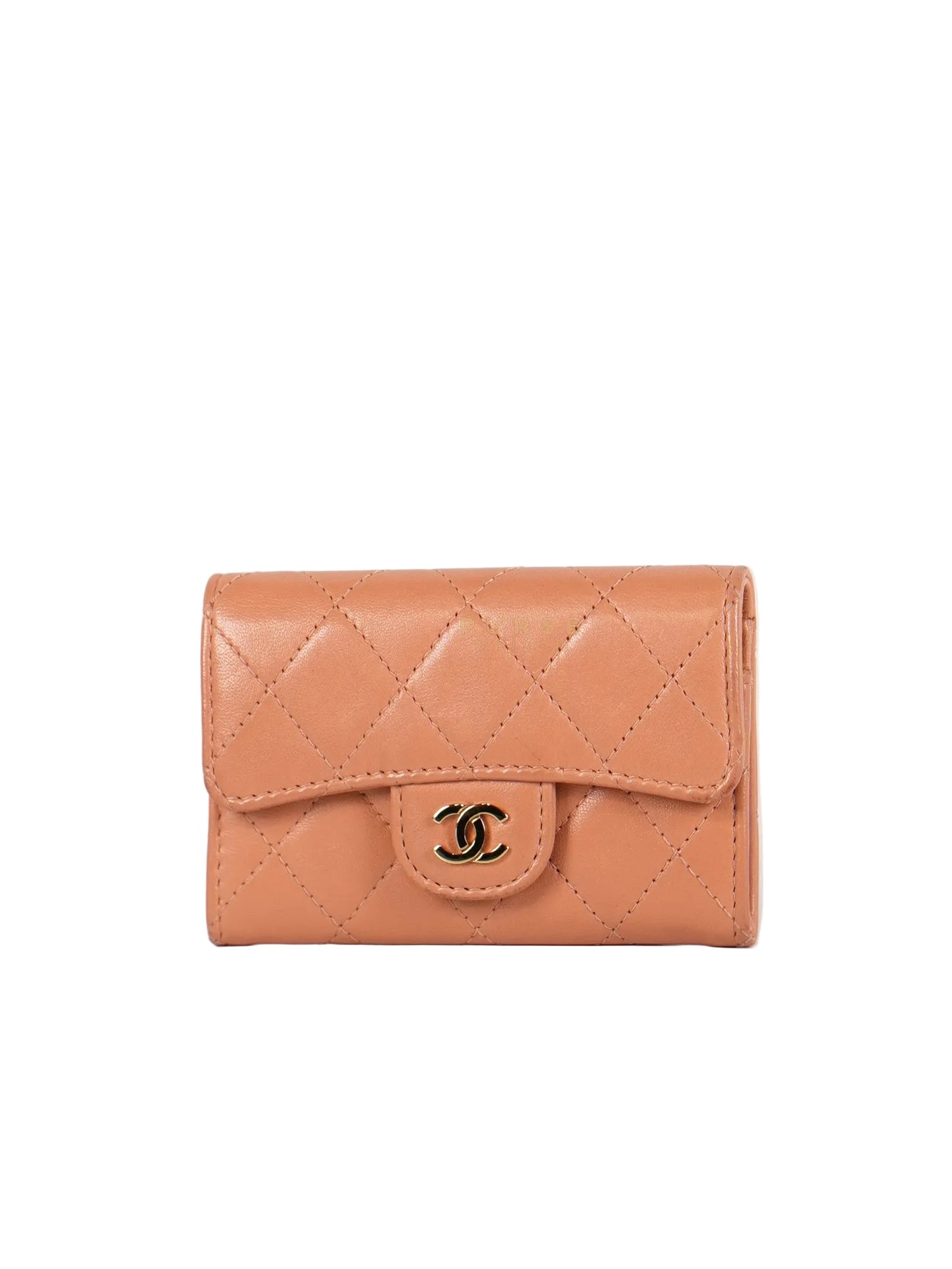 Classic Flap Card Holder in Peach Lambskin Leather and Light Gold Hardware Series 25 | Purse Maison Luxury Bags Shop