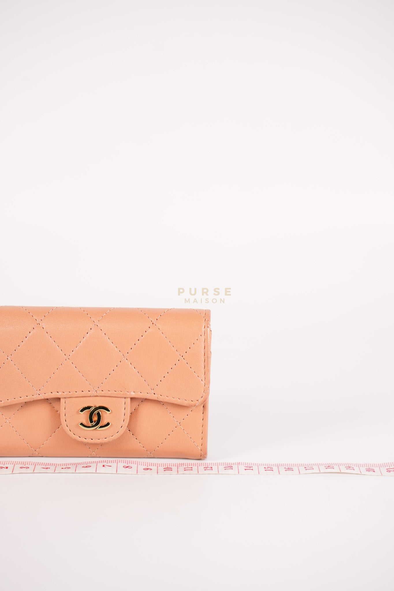 Classic Flap Card Holder in Peach Lambskin Leather and Light Gold Hardware Series 25 | Purse Maison Luxury Bags Shop