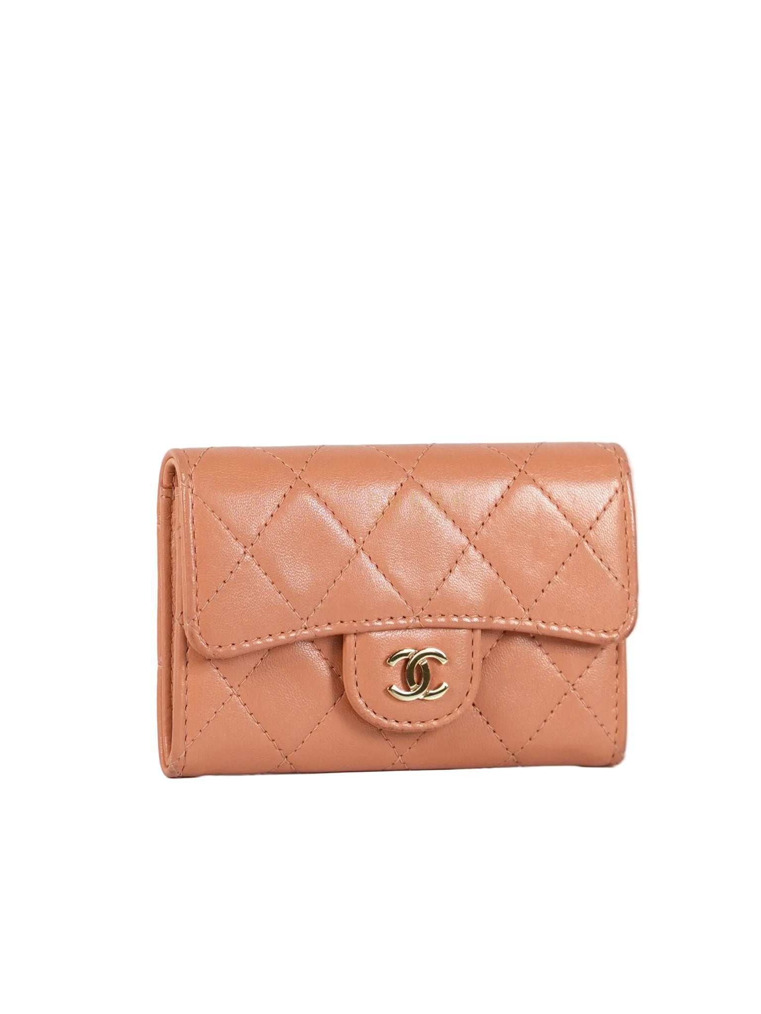 Classic Flap Card Holder in Peach Lambskin Leather and Light Gold Hardware Series 25 | Purse Maison Luxury Bags Shop