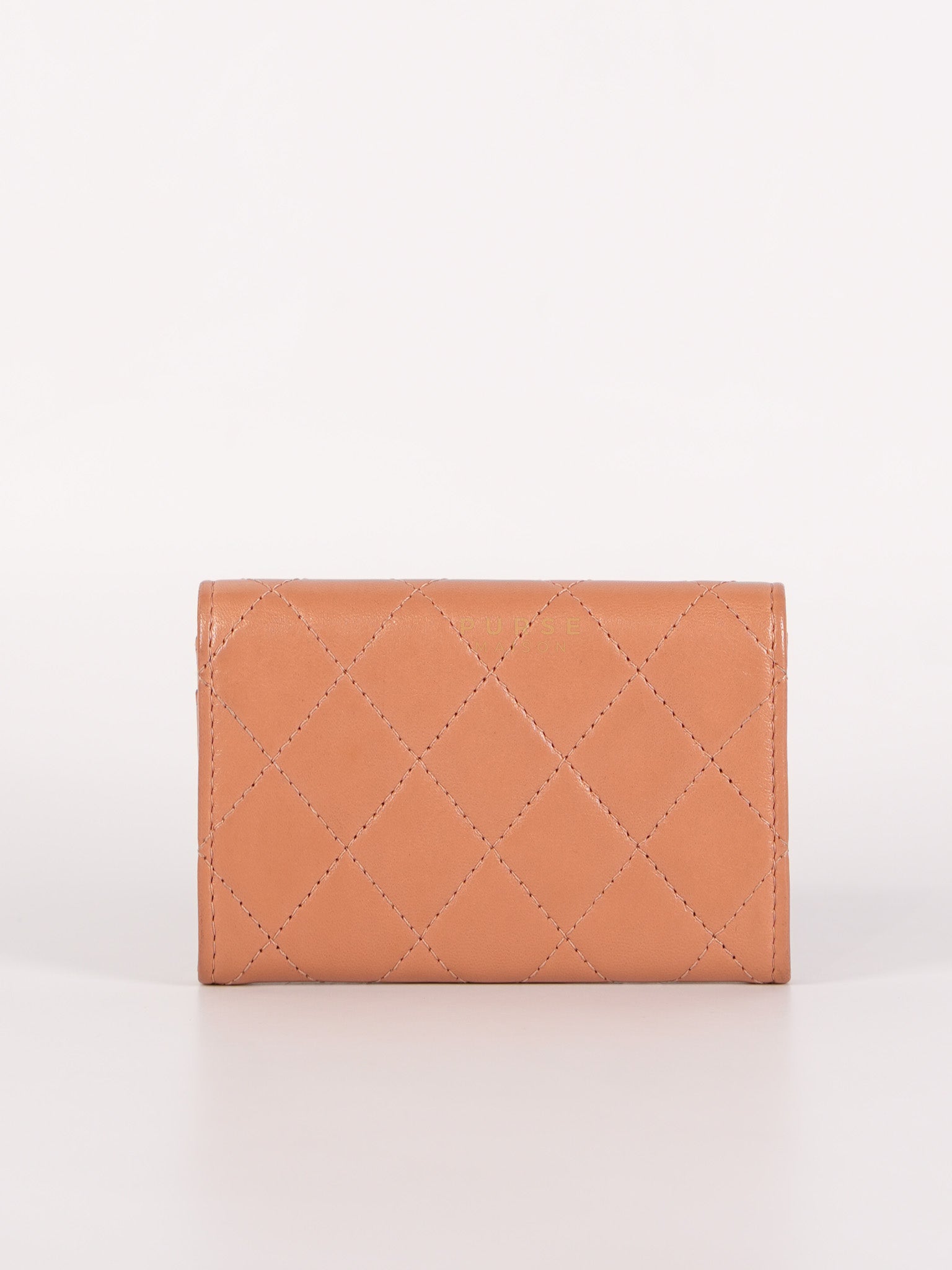 Classic Flap Card Holder in Peach Lambskin Leather and Light Gold Hardware Series 25 | Purse Maison Luxury Bags Shop