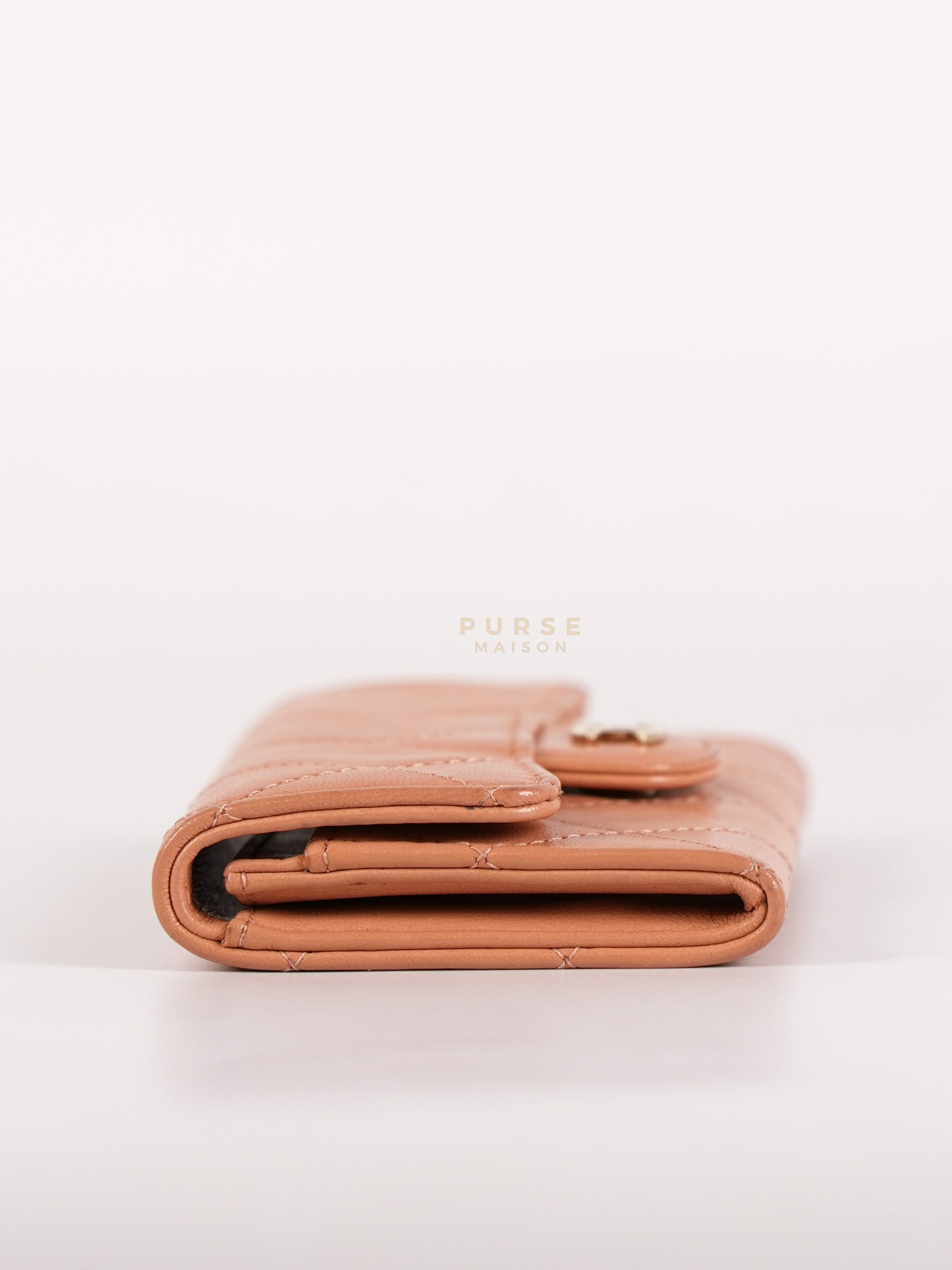 Classic Flap Card Holder in Peach Lambskin Leather and Light Gold Hardware Series 25 | Purse Maison Luxury Bags Shop