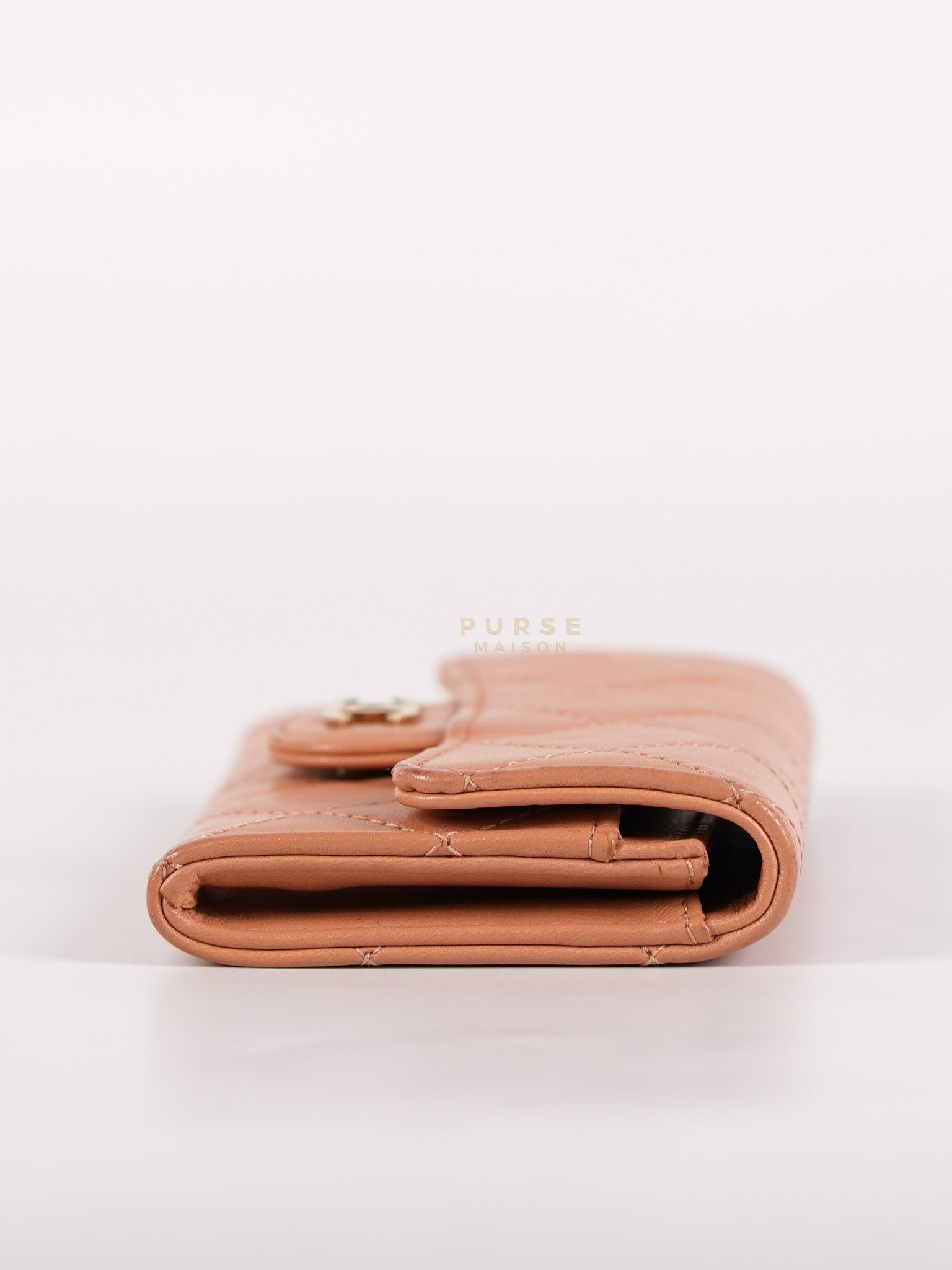 Classic Flap Card Holder in Peach Lambskin Leather and Light Gold Hardware Series 25 | Purse Maison Luxury Bags Shop
