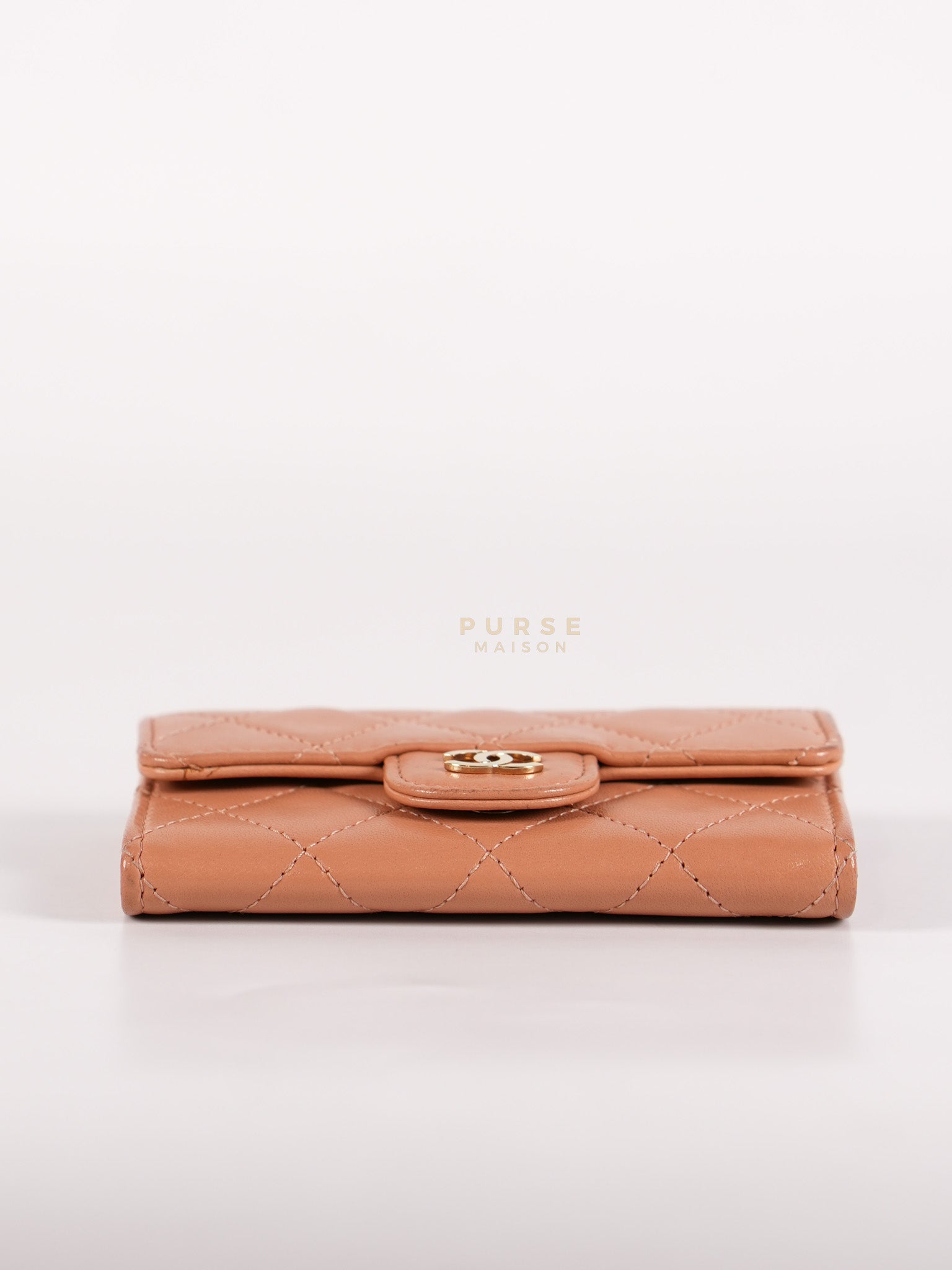 Classic Flap Card Holder in Peach Lambskin Leather and Light Gold Hardware Series 25 | Purse Maison Luxury Bags Shop