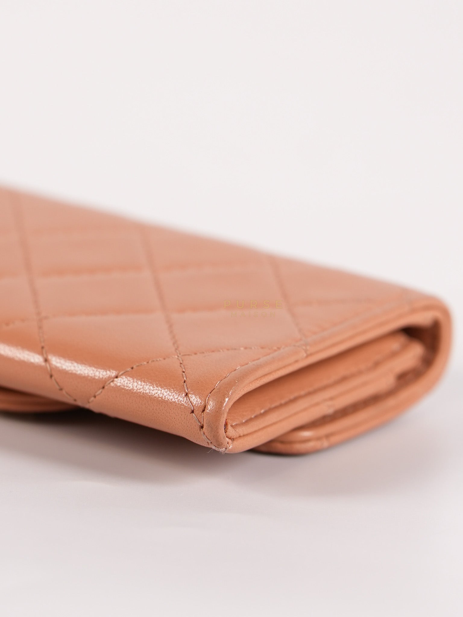 Classic Flap Card Holder in Peach Lambskin Leather and Light Gold Hardware Series 25 | Purse Maison Luxury Bags Shop