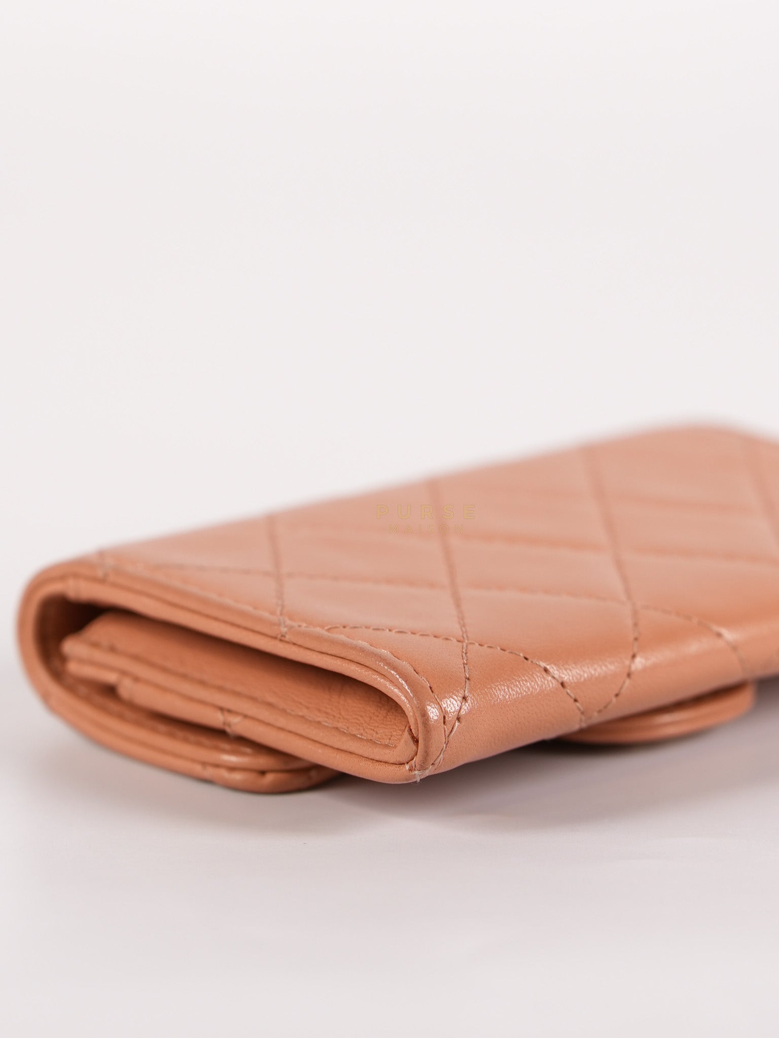Classic Flap Card Holder in Peach Lambskin Leather and Light Gold Hardware Series 25 | Purse Maison Luxury Bags Shop