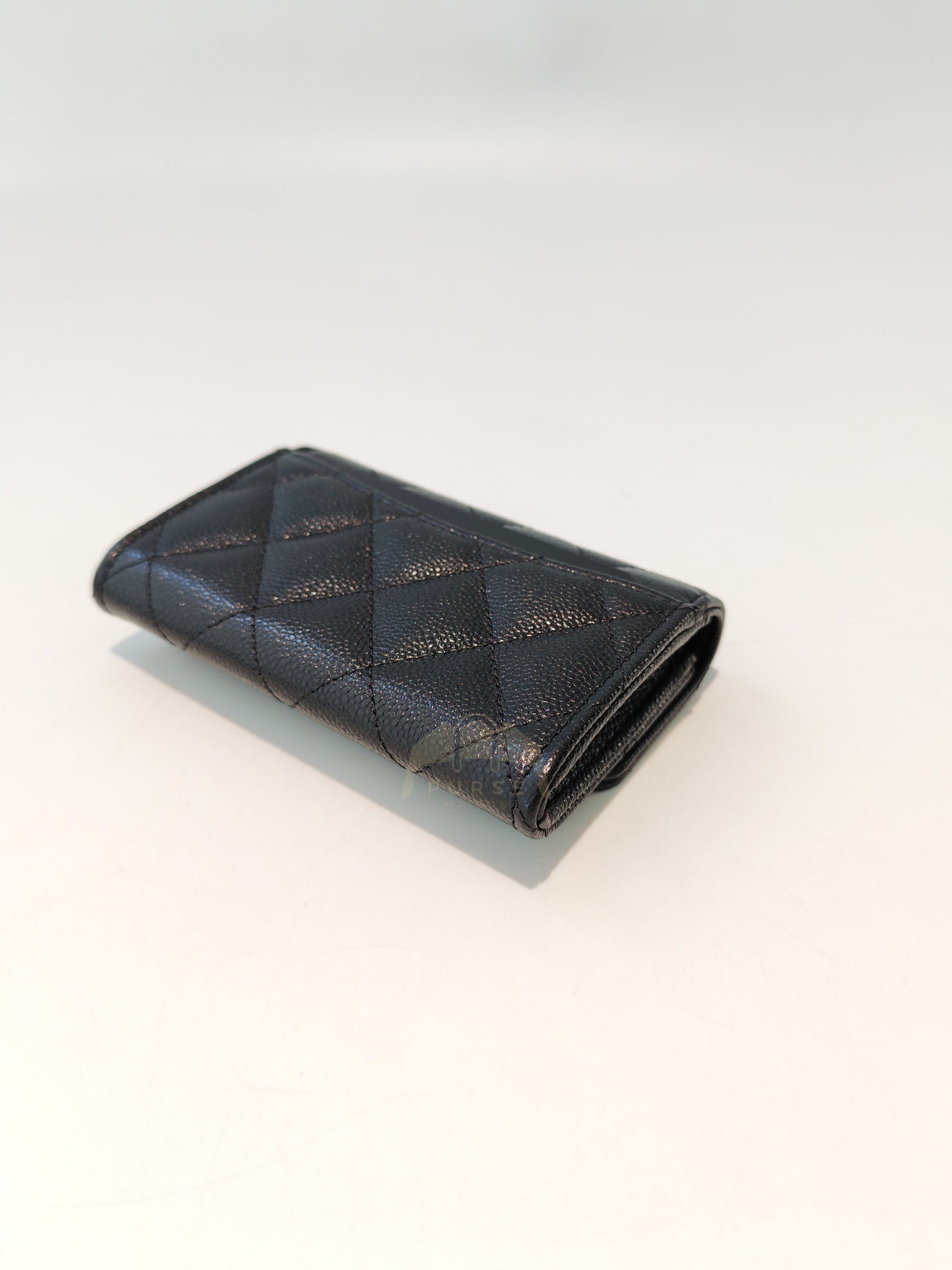 Classic Flap Card Holder with Zipper in Black Caviar Leather & Light Gold Hardware Microchip(HP****K8) | Purse Maison Luxury Bags Shop