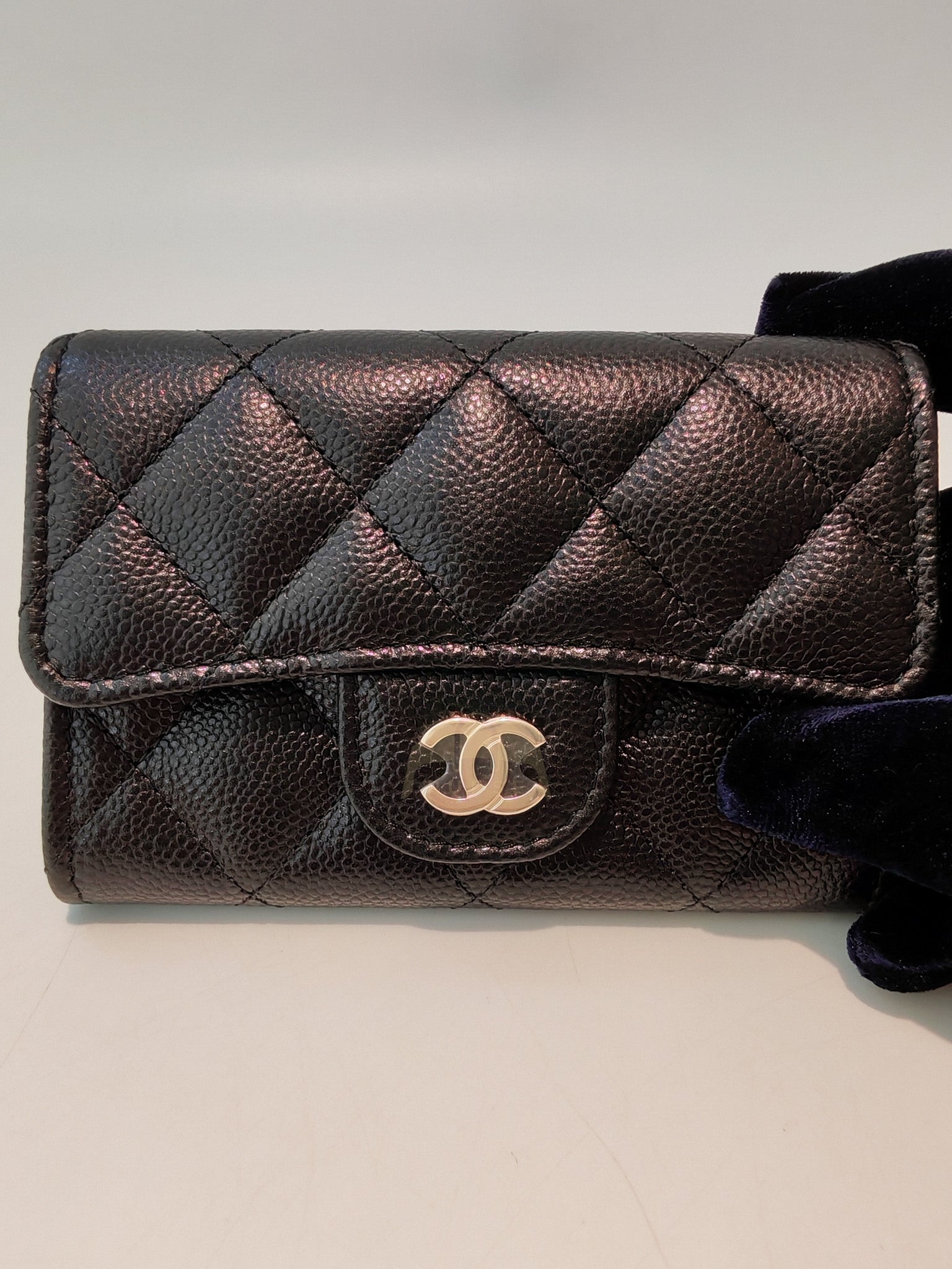 Classic Flap Card Holder with Zipper in Black Caviar Leather & Light Gold Hardware Microchip(HP****K8) | Purse Maison Luxury Bags Shop