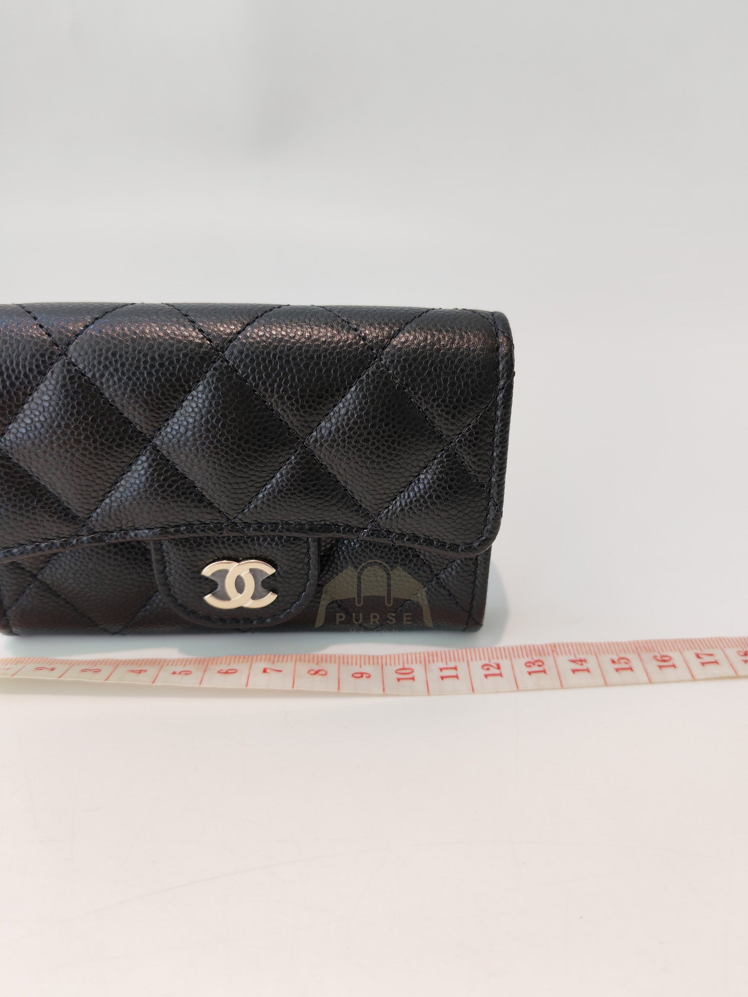 Classic Flap Card Holder with Zipper in Black Caviar Leather & Light Gold Hardware Microchip(HP****K8) | Purse Maison Luxury Bags Shop