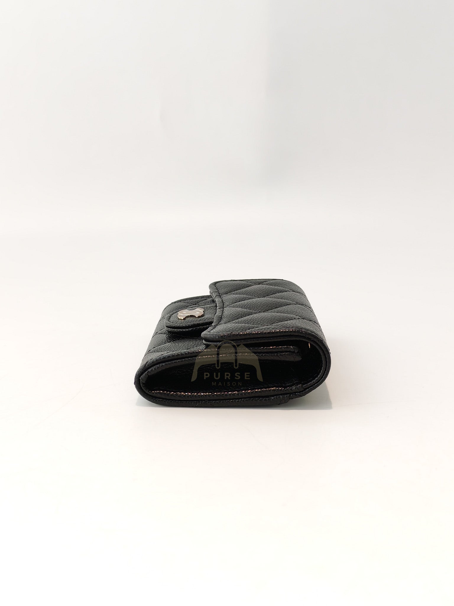 Classic Flap Card Holder with Zipper in Black Caviar Leather & Light Gold Hardware Microchip(HP****K8) | Purse Maison Luxury Bags Shop