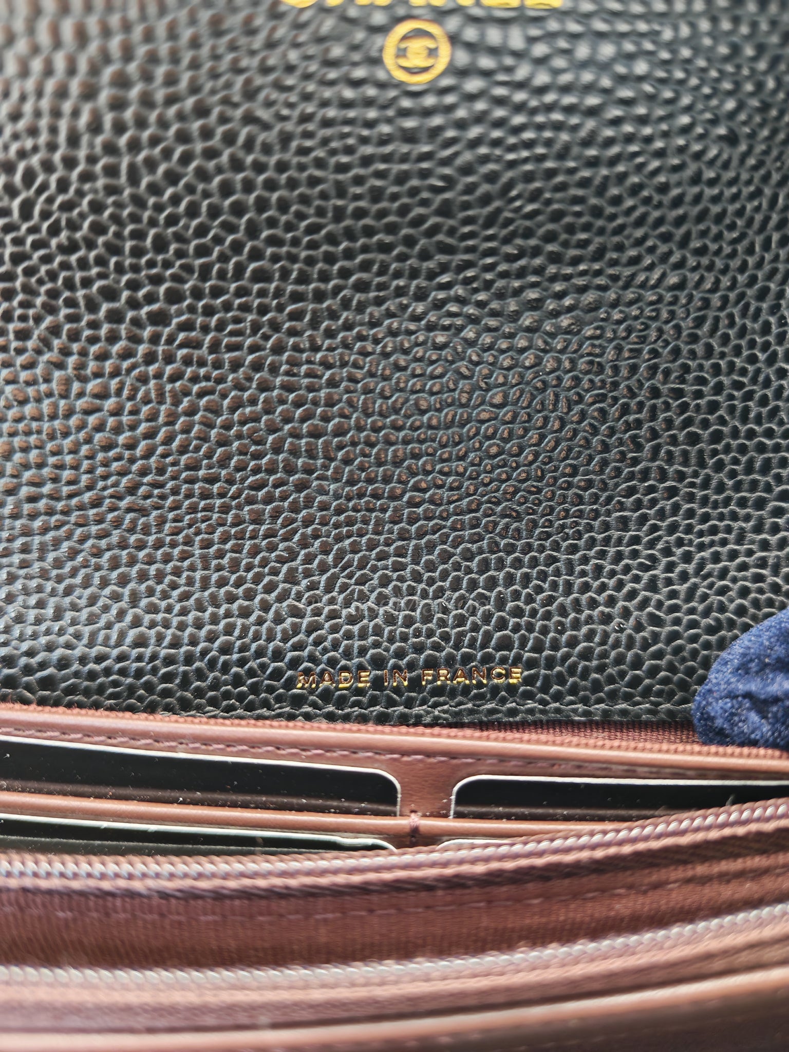 Classic Flap Long Wallet Black Caviar Leather in Light Gold Hardware (Microchip) | Purse Maison Luxury Bags Shop