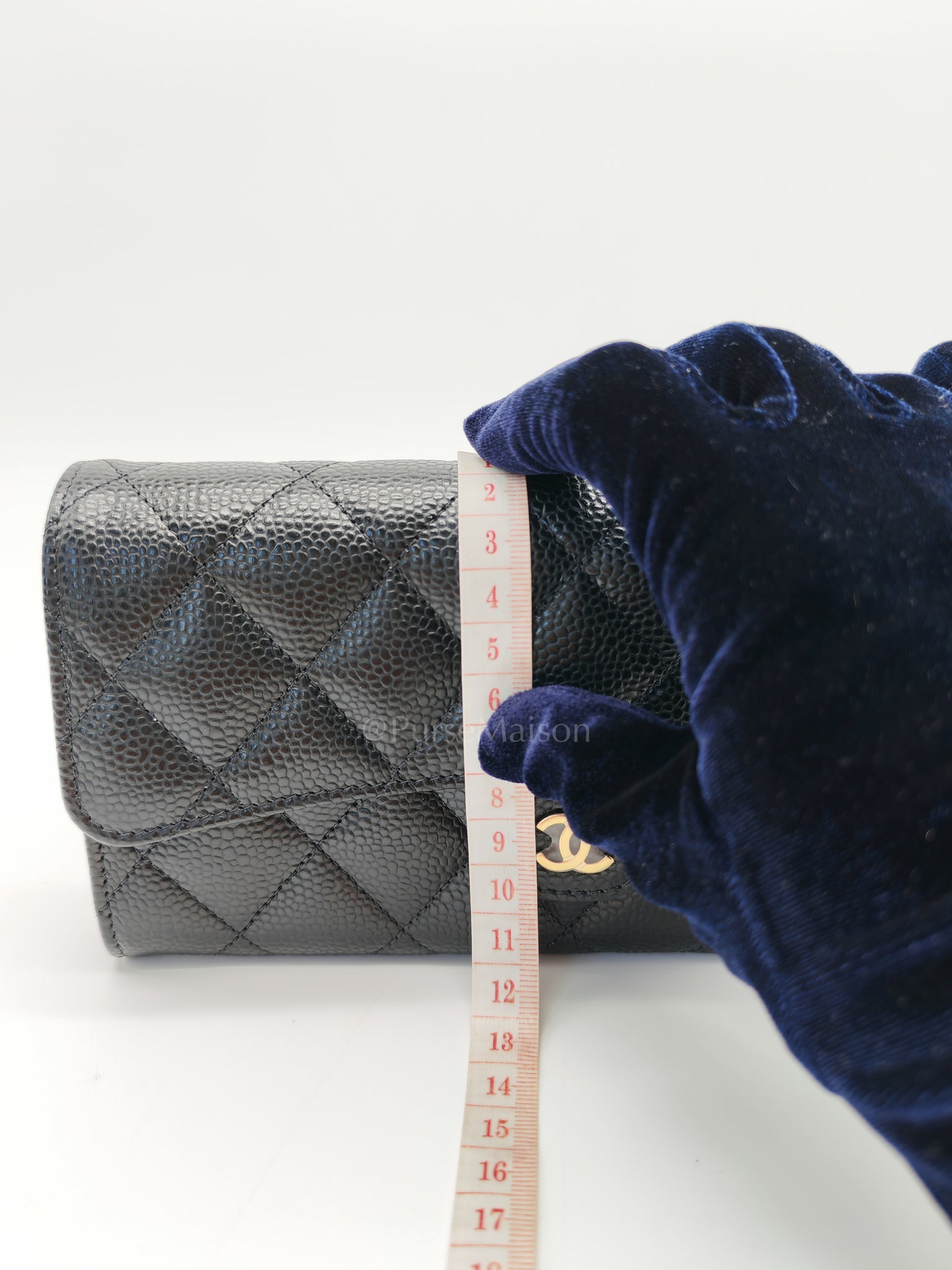 Classic Flap Long Wallet Black Caviar Leather in Light Gold Hardware (Microchip) | Purse Maison Luxury Bags Shop