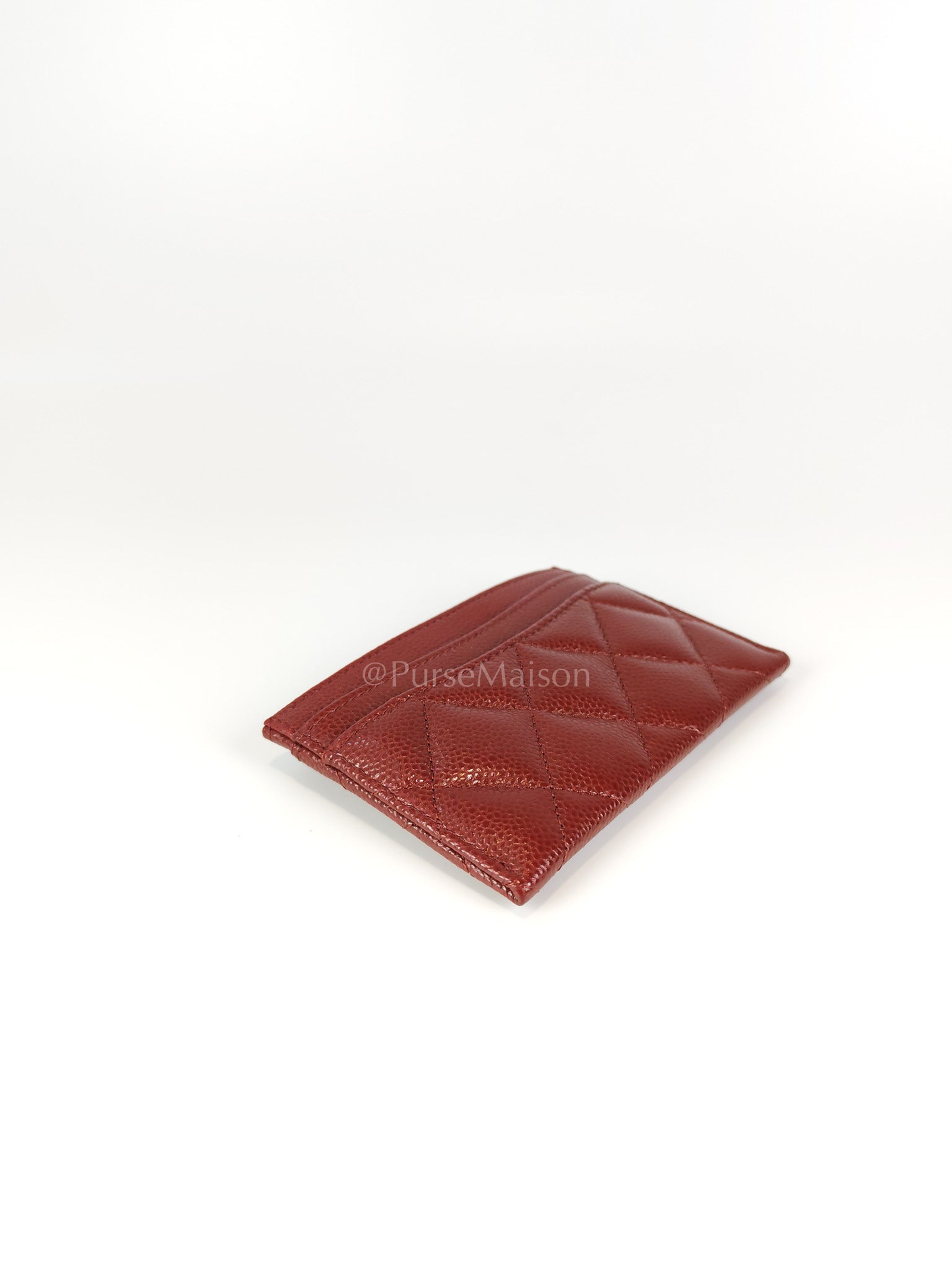Classic Flat Card Holder in Burgundy Caviar Leather Silver Hardware (Series 30) | Purse Maison Luxury Bags Shop